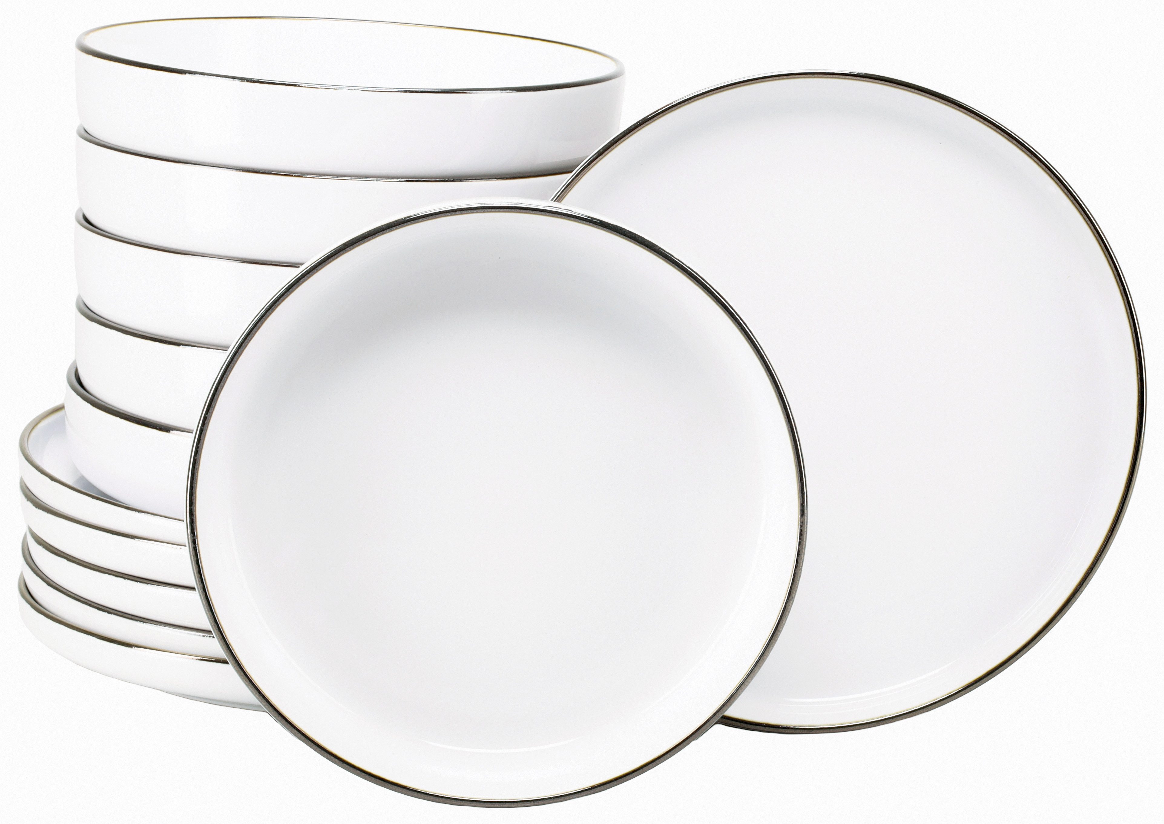CreaTable Tafelservice Nordic Festive, Service 12-tlg. (12-tlg), 6 Personen, Steinzeug, Teller Set, Minimalistisches Design, Dezente goldene Akzente