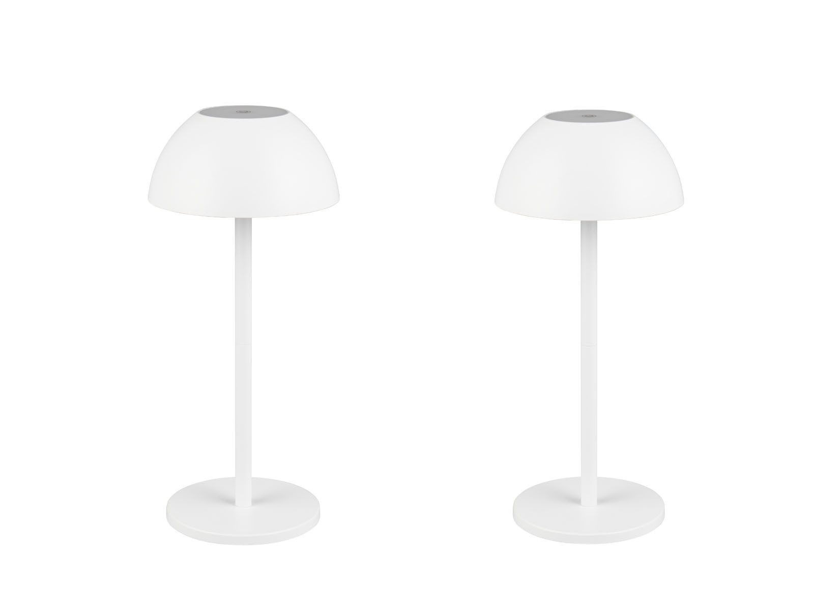 Reality Leuchten LED Außen-Tischleuchte, dimmbar, LED fest integriert, Warmweiß, 2er SET kabellos-e Akku Pilz-Lampen Outdoor, Weiß, 30cm klein