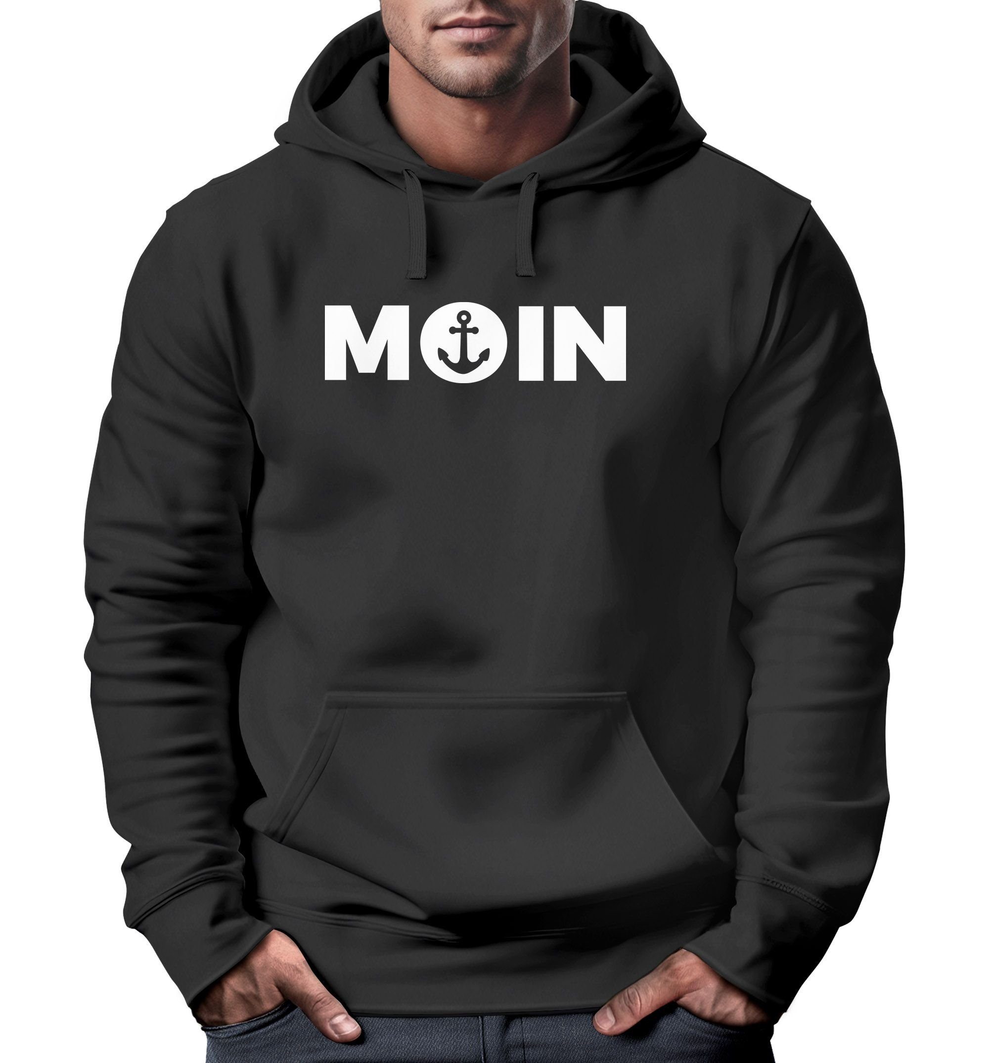 MoonWorks Hoodie Hoodie Herren Moin Herz mit Anker Kapuzen-Pullover Moonworks® schwarz