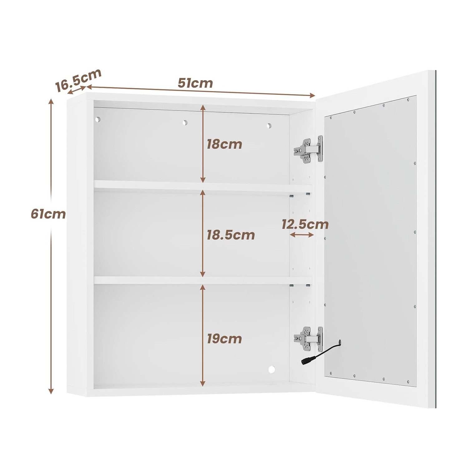 MSMASK Badezimmerspiegelschrank mit Beleuchtung und verstellbaren Ablagen für flexible Lagerung (1-St) Touch-Farbtemperatursteuerung & Staubschutz-Stauraum