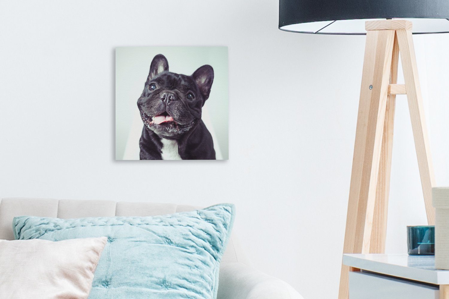 Leinwand Leinwandbild - - St), Schlafzimmer Schwarz Bilder Wohnzimmer Französische Bulldogge OneMillionCanvasses® (1 für Stuhl,