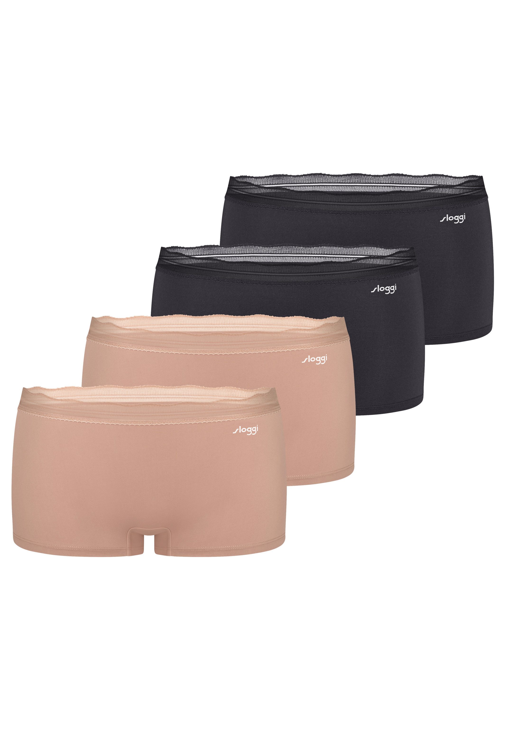 sloggi Panty 4er Pack Go Blush (Spar-Set, 4-St) Short Slip - Atmungsaktiv - Feminine Spitze mit Bogenkante