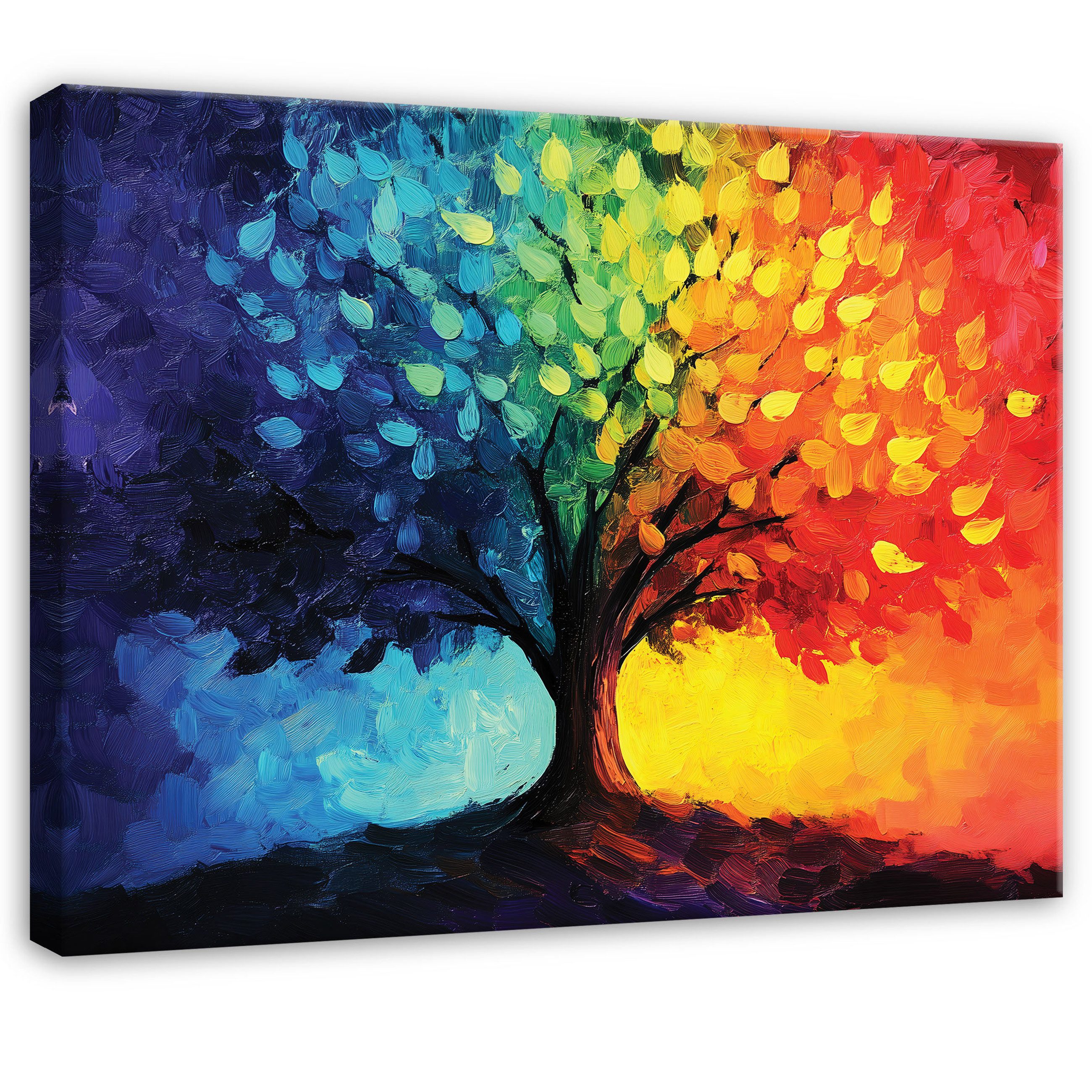 Leinwandbild Baum Bunt Abstrakt Blätter Modern Wandbilder Wand Deko XXL Bilder