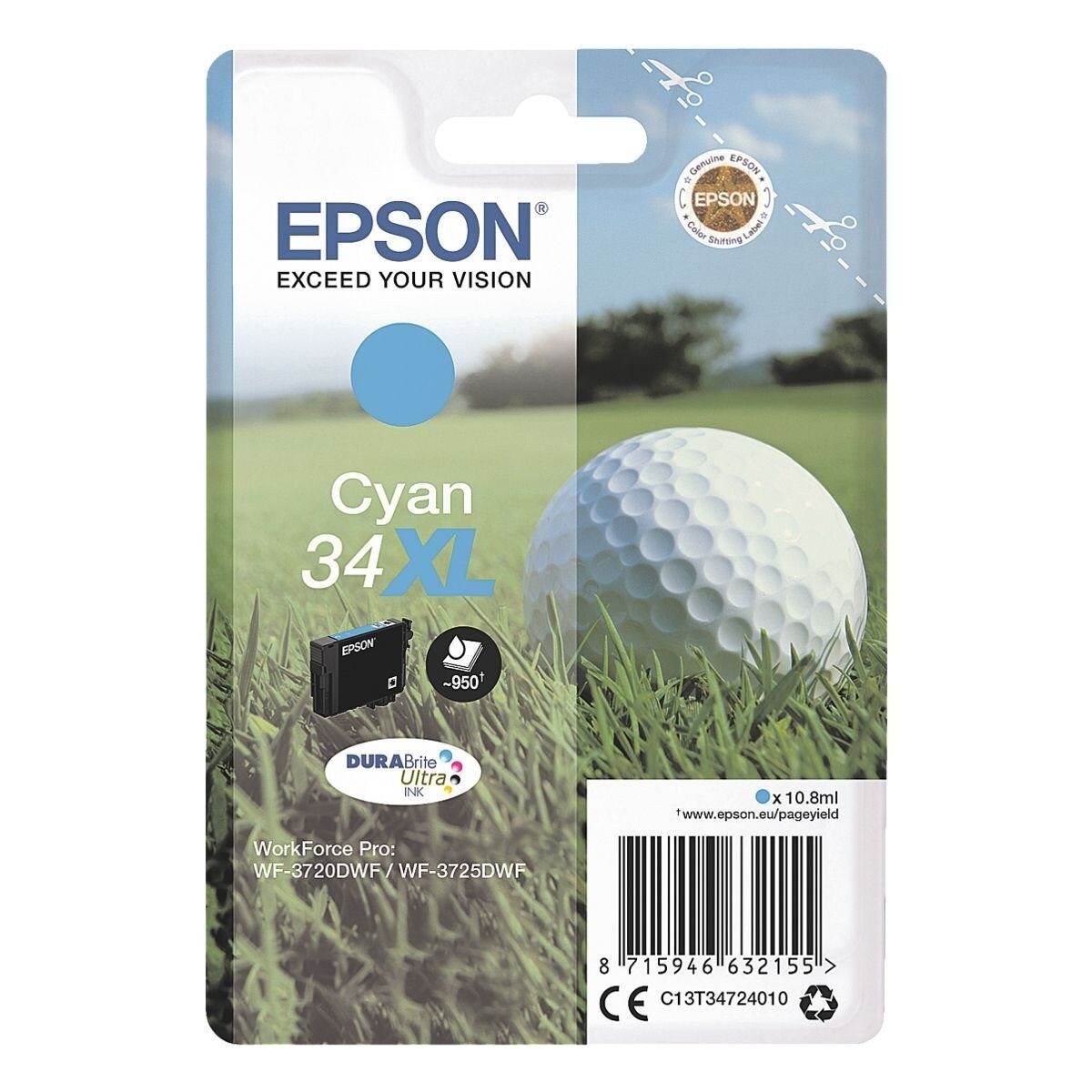 Epson 34XL Tintenpatrone (Original Druckerpatrone, cyan)