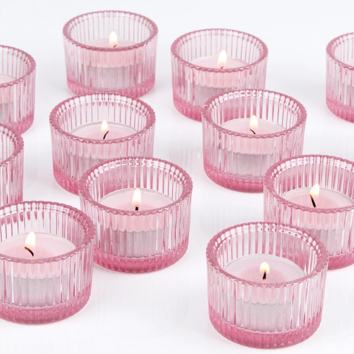 LuxusKollektion Teelichthalter Teelichthalter Glas 12 Stück Rosa (12 St)