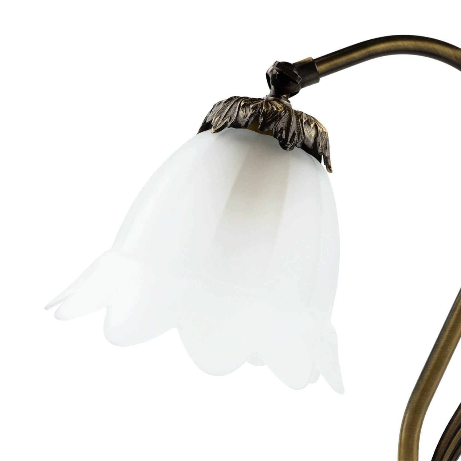 Licht-Erlebnisse Nachttischlampe TABLE LAMP, ohne Nachttisch Tischlampe Messing Weiß Glasschirm Echt Lampe Leuchtmittel