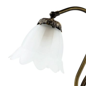 Licht-Erlebnisse Nachttischlampe TABLE LAMP, ohne Leuchtmittel, Tischlampe Weiß Echt Messing Glasschirm Nachttisch Lampe