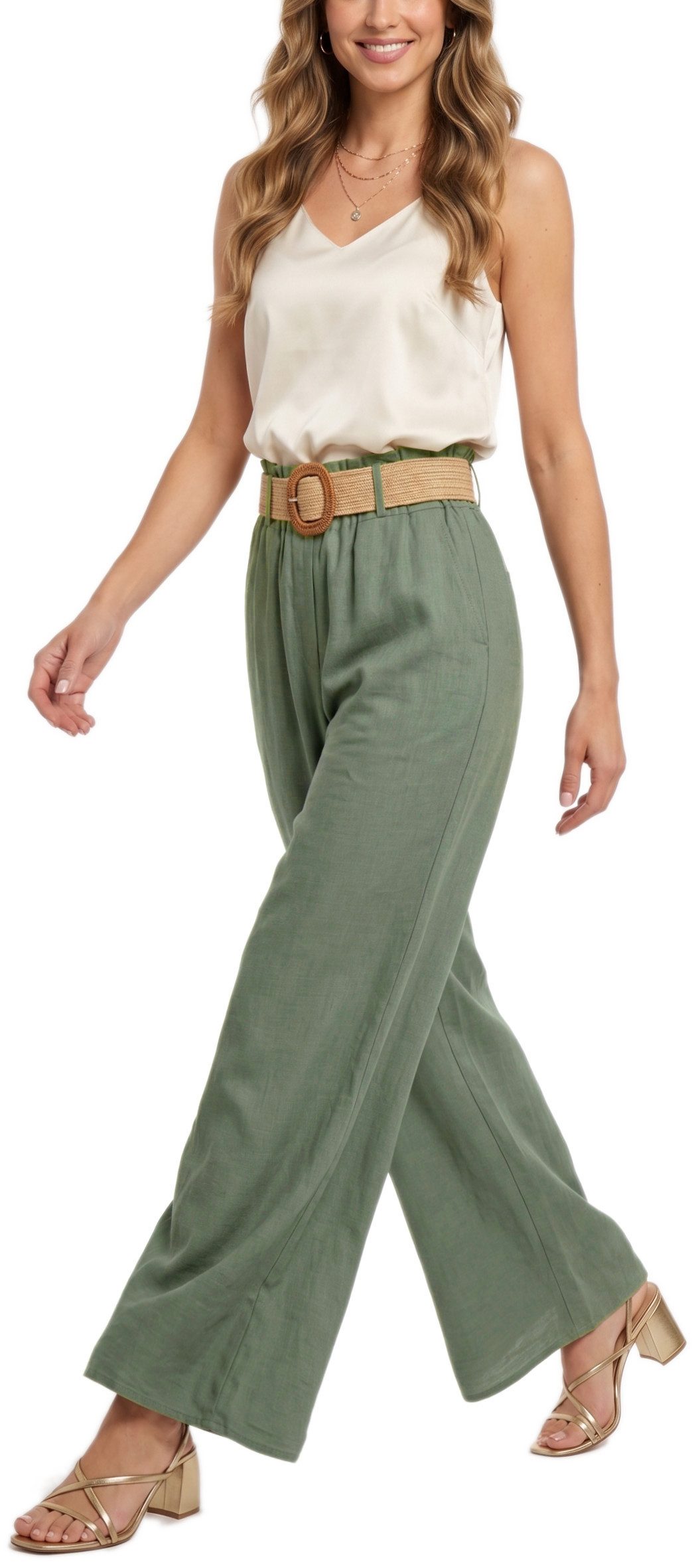 dy_mode Palazzohose Damen High Waist Palazzohose Weitbein Hose Schlupfhose Sommer Strand in Unifarbe, High Waist, mit elastischem Bund