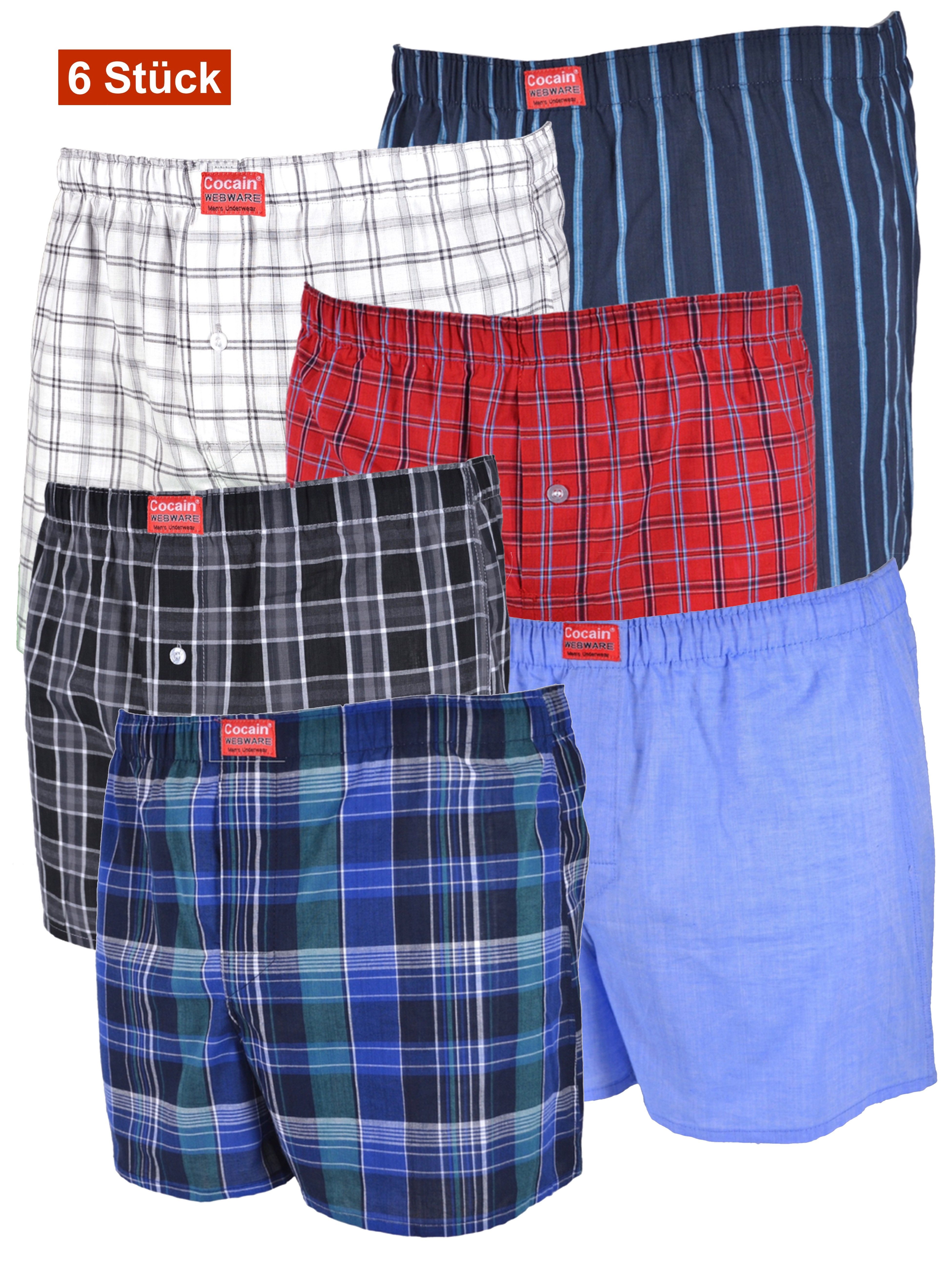 Cocain underwear Boxershorts Bunte Boxer locker farbig Boxershort Unterhose kariert reine Baumwolle (6-St) Bilder sind nur Beispiele - breiter Gummibund