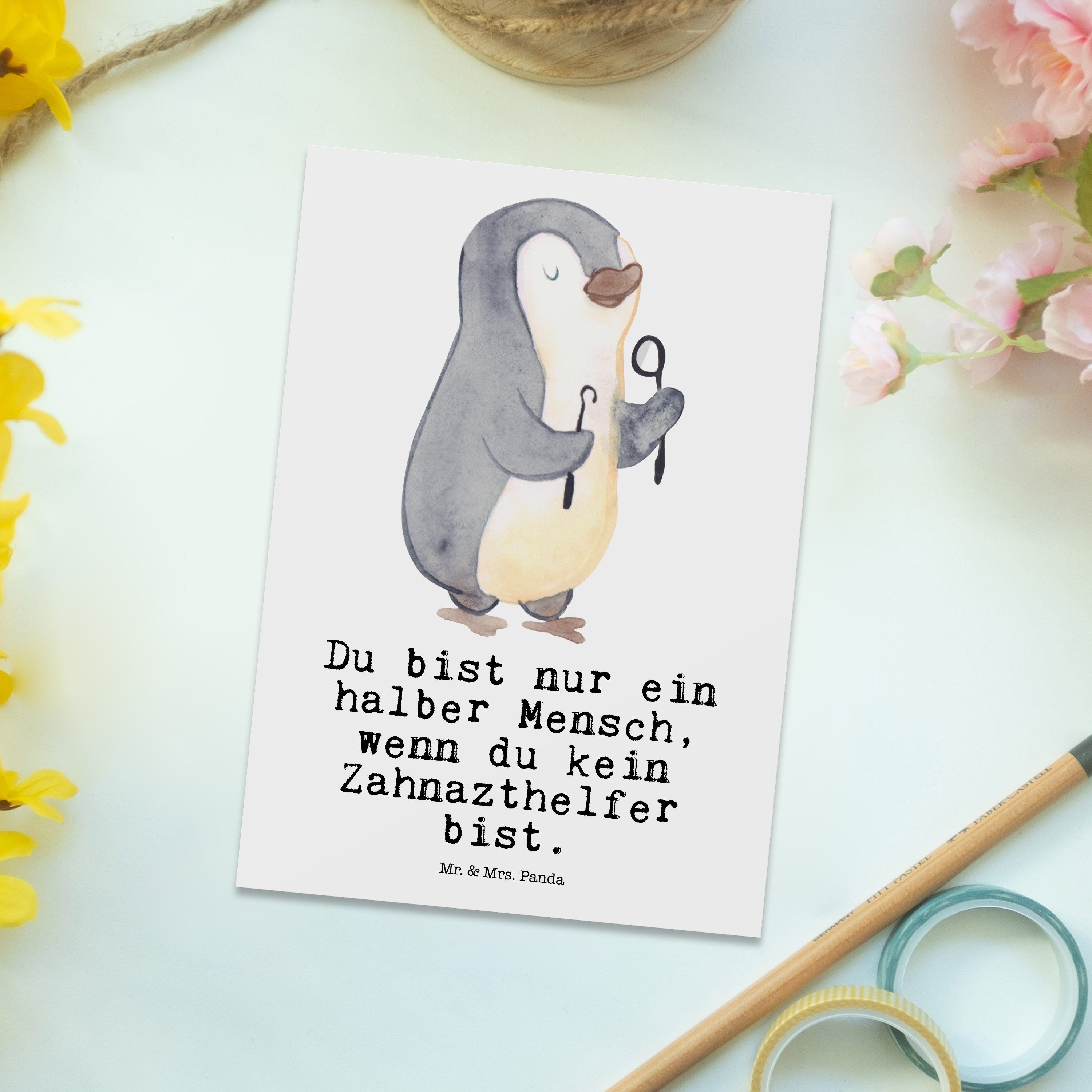 Mr. & Mrs. Panda Postkarte Zahnarzthelfer Herz, Postkarte, Weiß, Postkarte, Postkarten, Geschenk, Postkarte Motivkarte Kunstkarten