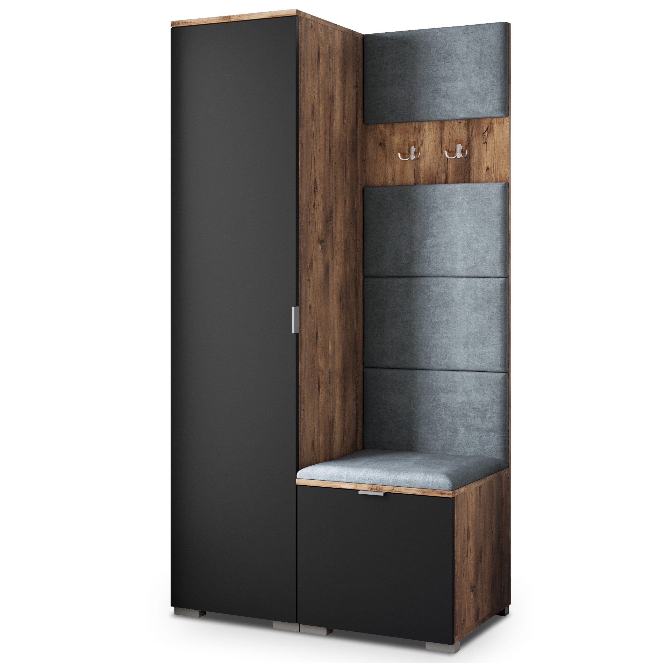 Masseno Garderobenschrank LORI 95 x 181 cm Garderoben-Set mit 1 Tür Eiche Lefkas