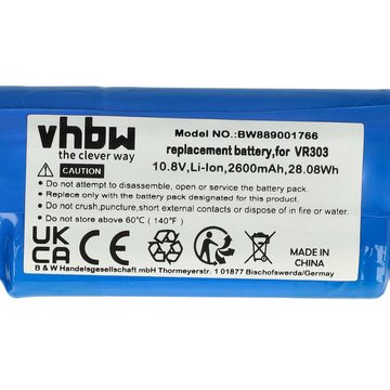 vhbw kompatibel mit Vileda VR 201 PetPro, VR 303 Staubsauger-Akku Li-Ion 2600 mAh (10,8 V)