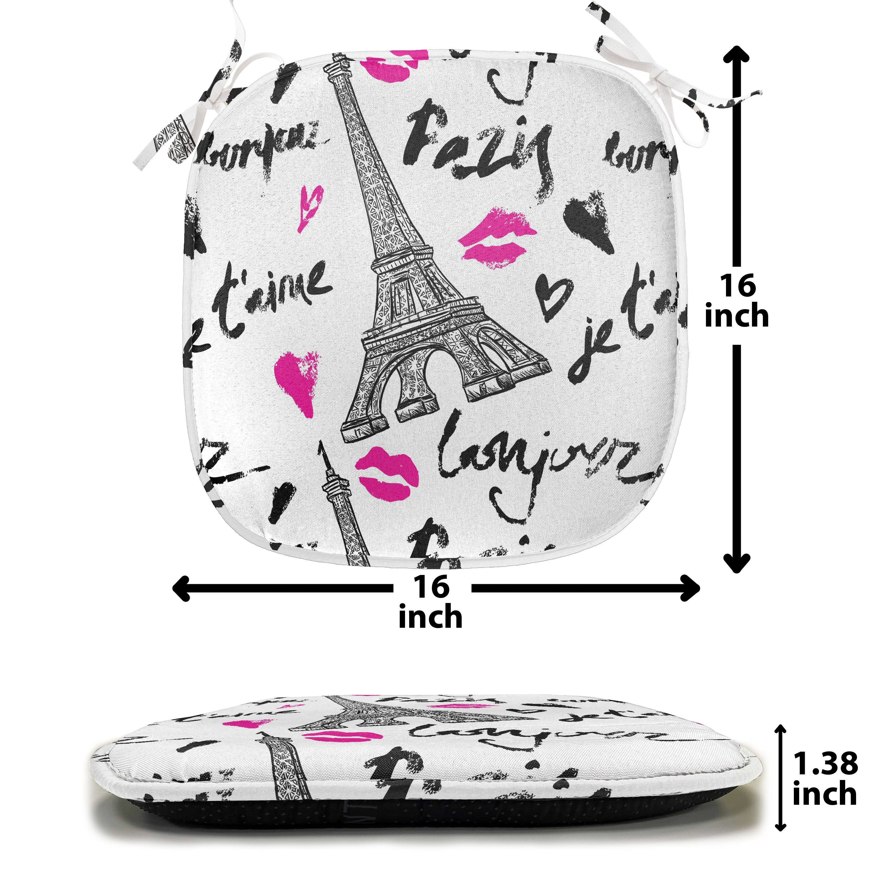 wasserfestes Küchensitze, Abakuhaus Stuhlkissen Pink Dekoratives Paris Kiss Eiffel mit für Kissen Liebe Riemen