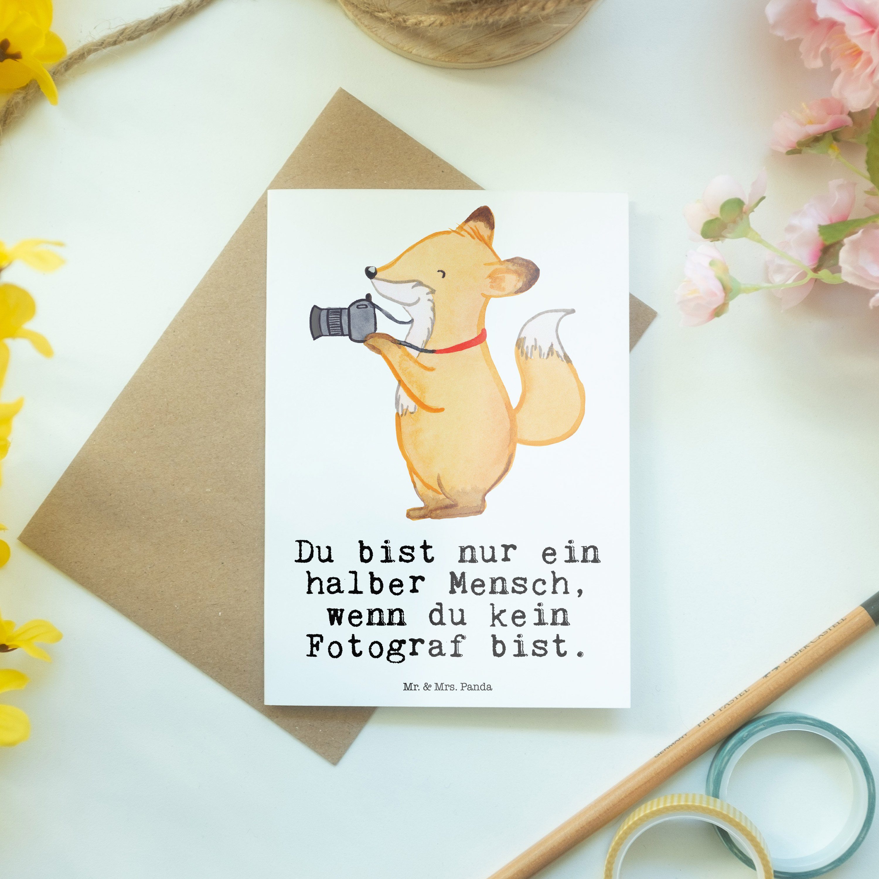 - Grußkarte Weiß - Geburtstagskarte, Mr. Geschenk, mit Herz Panda Mrs. Glückwunschkar & Fotograf