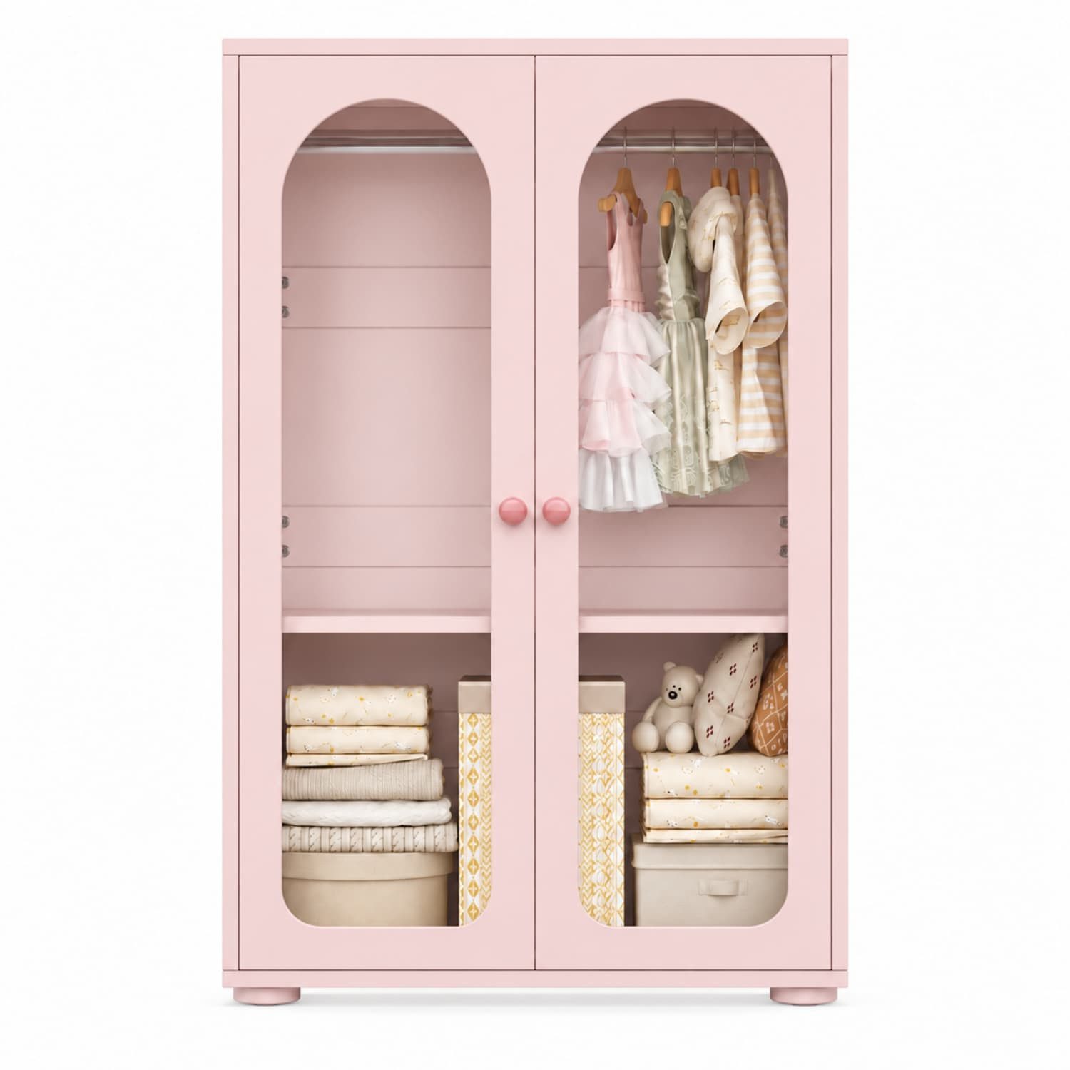 ANYSUN Kinderkleiderschrank Kleiderschrank mit 2 Türen, Kleiderstange & verstellbaren Einlegeböden (1-St) mit Acryl-Transparenttüren, platzsparend, 80 × 50 × 120 cm, Weiß