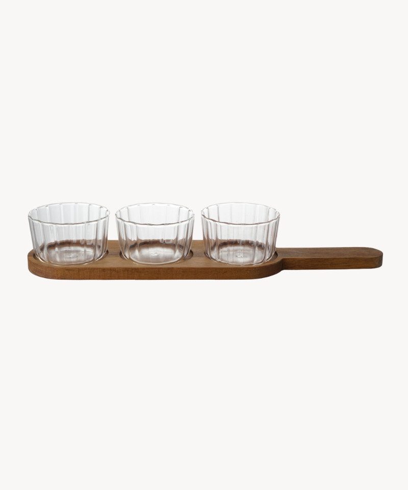 Zoha Servierplatte Akazienholzplatte mit Glasbehälter, Akazienholz, (4-tlg), Akazienholz mit Glasschale – Bild 2 von 4