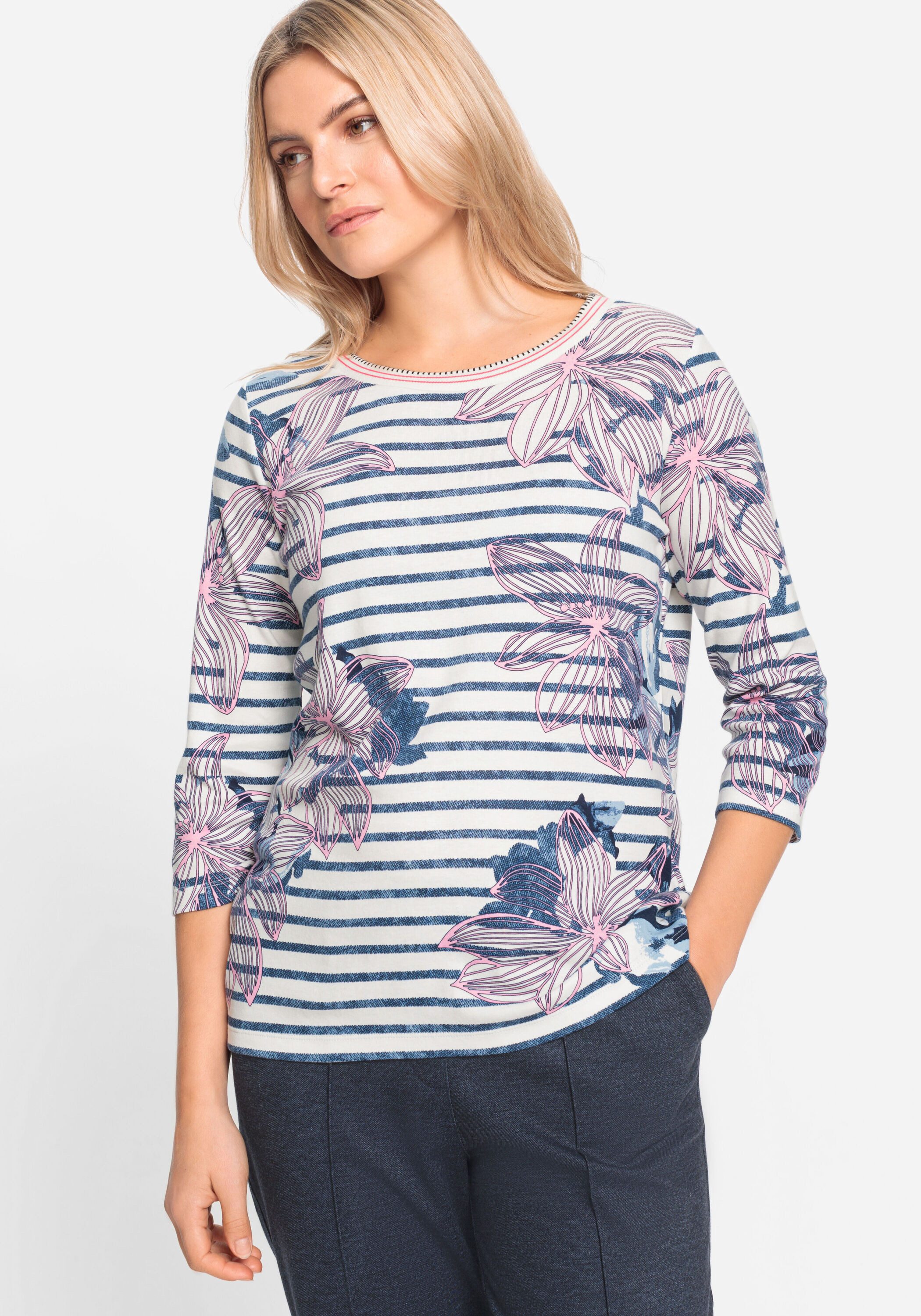 Olsen Rundhalsshirt (1-tlg) mit Streifen und günstig online kaufen