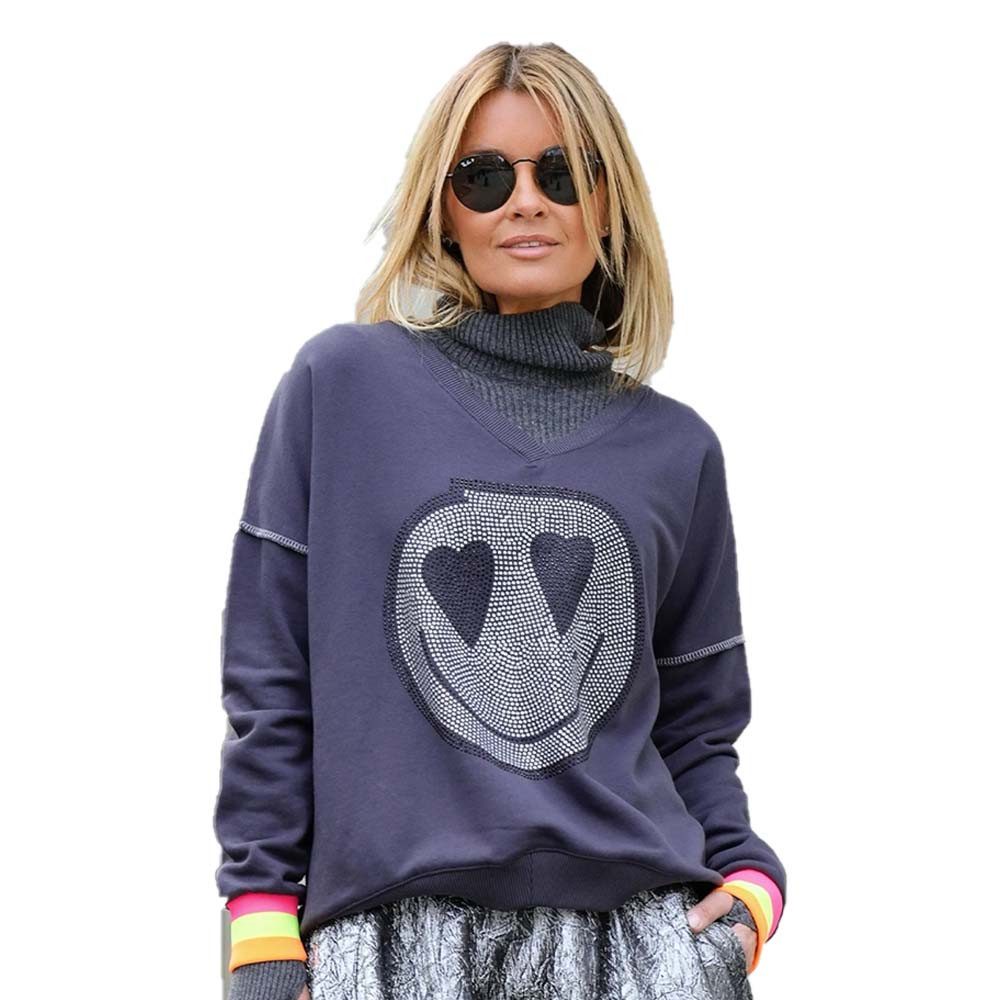 Miss Goodlife Sweatshirt Miss Goodlife Sweatshirt „Rise and Shine“ MG13640 V-neck Anthrazit