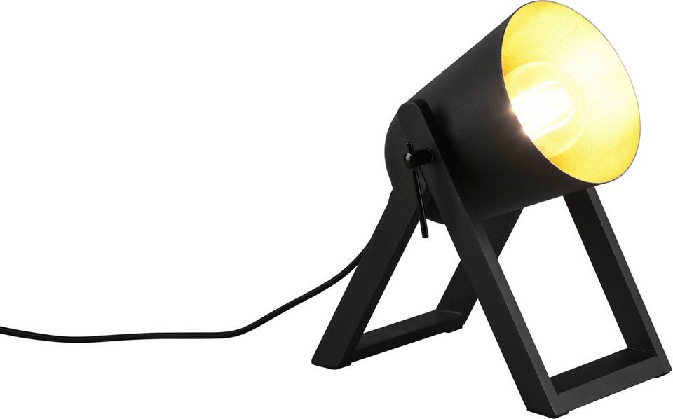 TRIO Leuchten Schreibtischlampe Marc, Ein-/Ausschalter, ohne Leuchtmittel,  warmweiß - kaltweiß, Holz-Tischleuchte Metallschirm, Winkel verstellbar  exkl 1xE27 max 25W