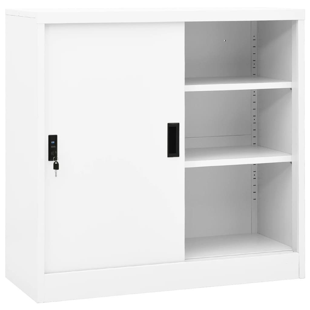 vidaXL Fächerschrank Büroschrank mit Schiebetür Weiß 90x40x90 cm Stahl (1-St)