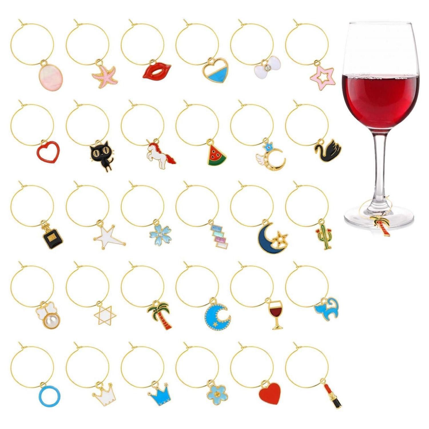 LuxusKollektion Weinglas Weinglas Anhänger 30er Set Gold Glasmarker Schnallendesign