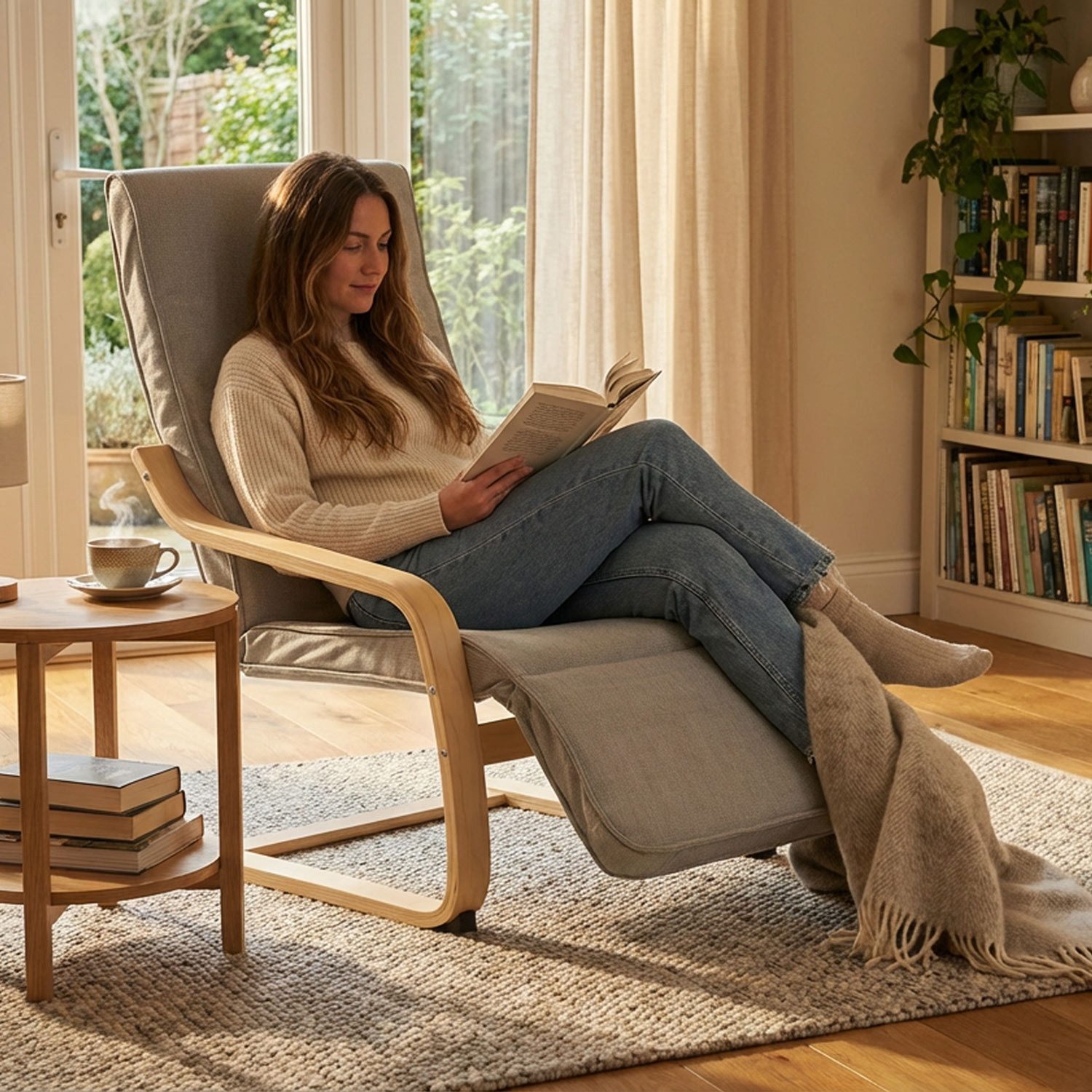 Homestyle4u Relaxsessel Sessel Cord Hellgrau Fernsehsessel weich Schwingsessel Holzgestell (1-St), Cordbezug abnehmbar, Fußteil verstellbar, Schwingsessel, Relaxstuhl