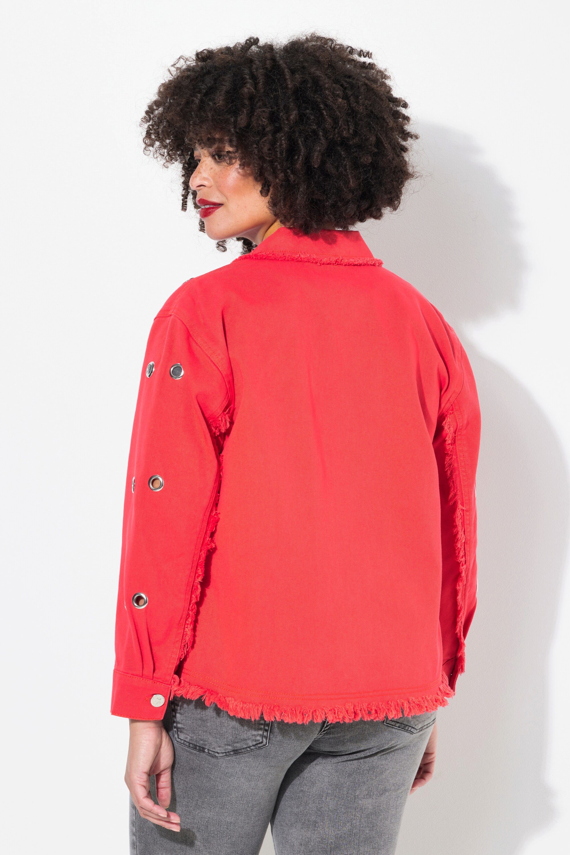 Angel of Style Kurzjacke Jeansjacke Ösen Fransensaum Hemdkragen Langarm