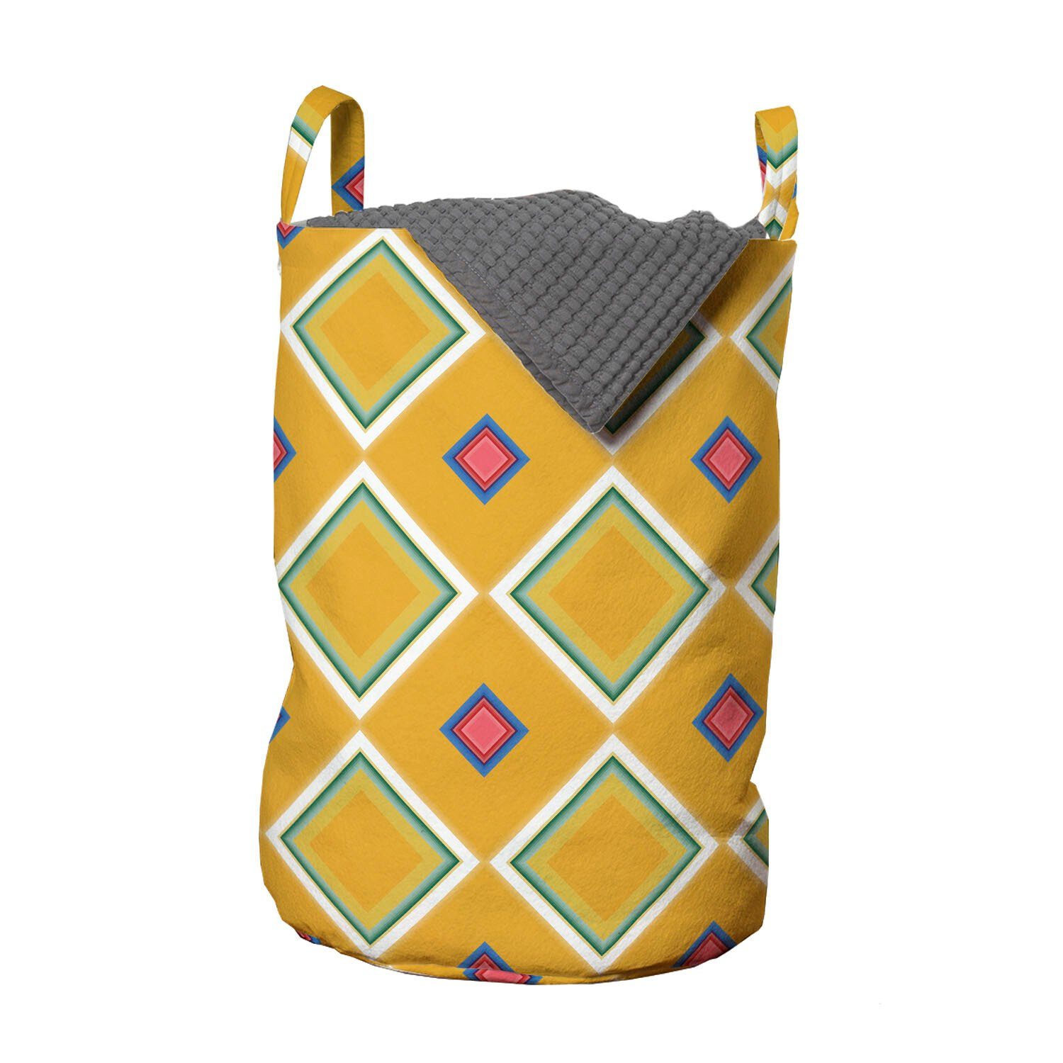 Abakuhaus Wäschesäckchen Wäschekorb mit Griffen Kordelzugverschluss für Waschsalons, geometrische Rhombus Bunte Symmetrie