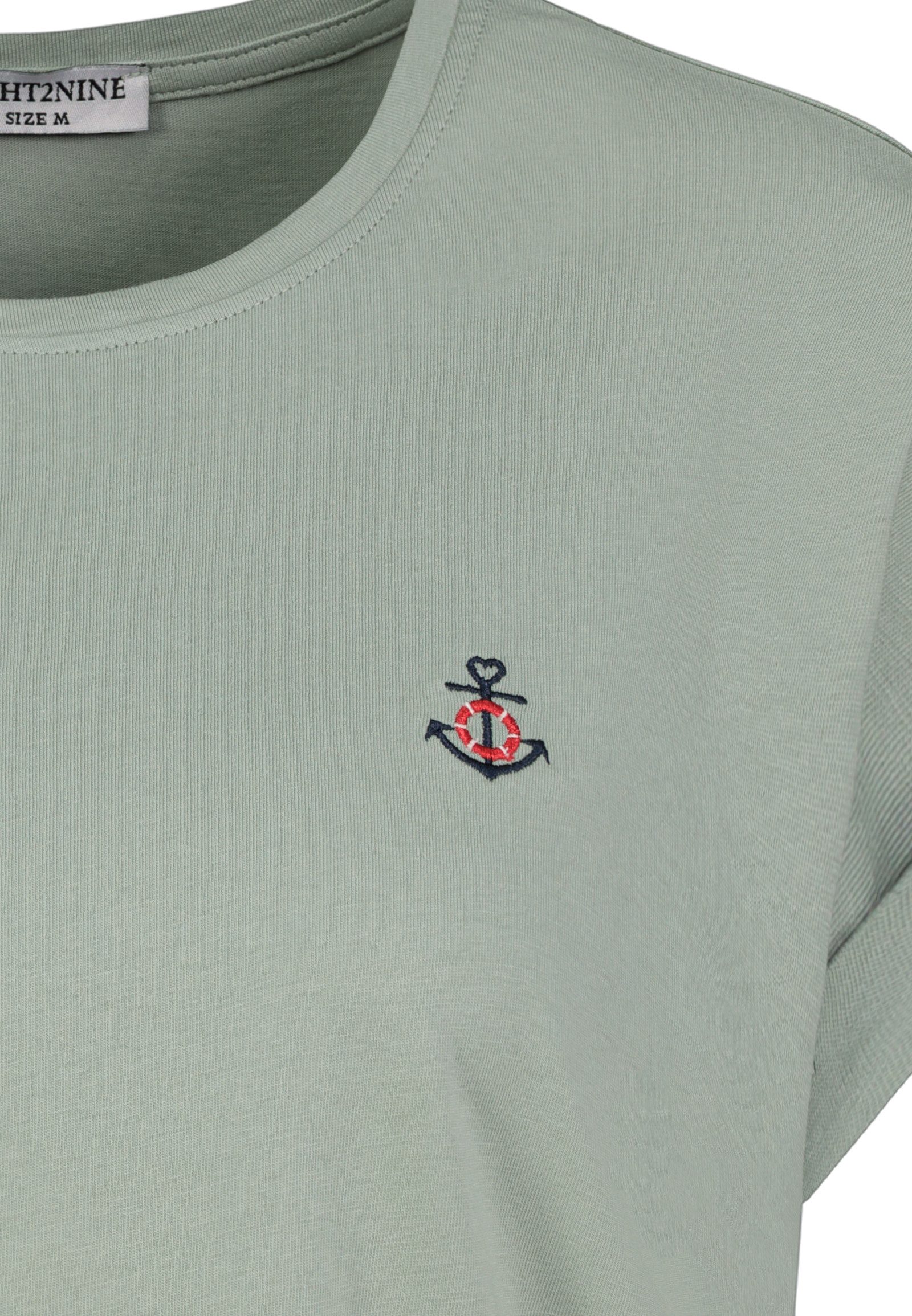 Eight2Nine T-Shirt Damen T-Shirt mit maritimer Stickerei Ärmel mit Aufschlag, Stickmotive: Muschel, Schiff, Hummer, Anker