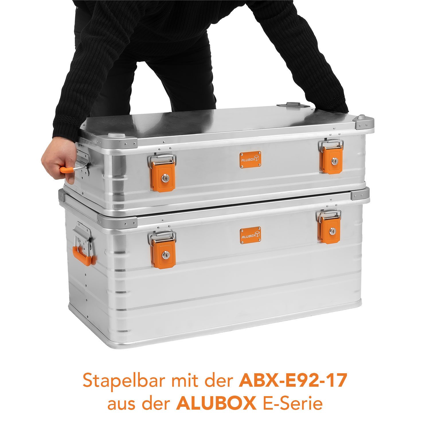 ALUBOX Aufbewahrungsbox Transportbox inklusive Schlösser (stapelbar mit der 50 Liter Kiste), stapelbar - spritzwassergeschützt - 1 mm Blechstärke
