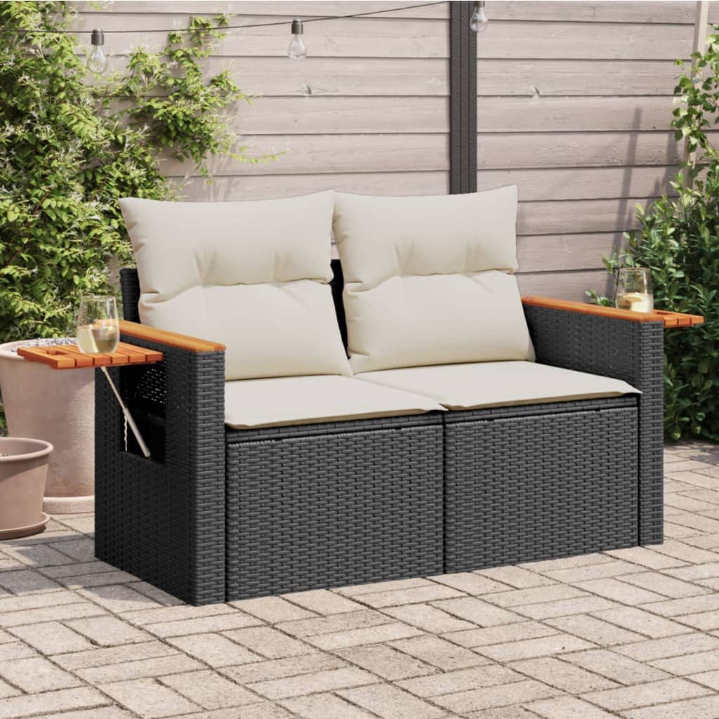 vidaXL Gartenbank NA Gartenbank Gartensofa Loungesofa mit Kissen 2-Sitzer Schwarz Polyra