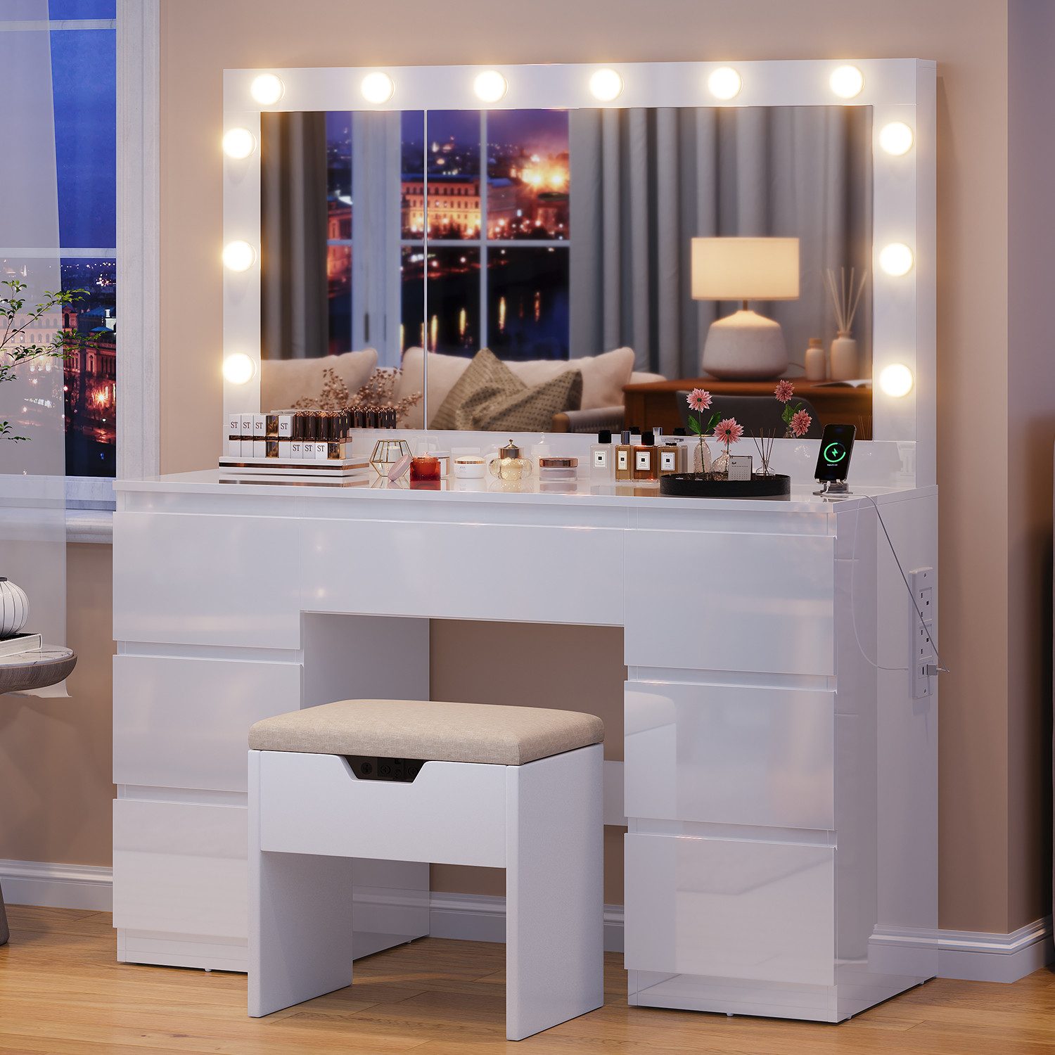 HOMALL Schminktisch Großer Schminktisch, Maße 120 x 40 x 140 cm, mit Schmuc günstig online kaufen