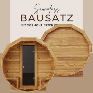 EDEN Holzmanufaktur Fasssauna Bausatz, Teile vormontiert Fichte Remmers Lasur, BxTxH: 202 x 352 x 211 cm, 45 mm, (Set) Vorraum Veranda inkl. Zubehör