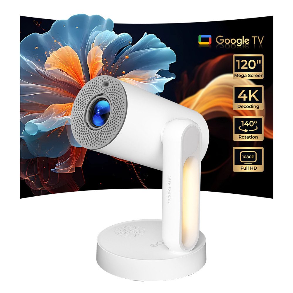 ETOE Starfish plus [Integriertes Google TV] Touch-Nachtlicht LCD-Beamer (3000:1, 1920×1080 px, 140°-Drehung, automatische Trapezkorrektur, integriertes Chromecast)