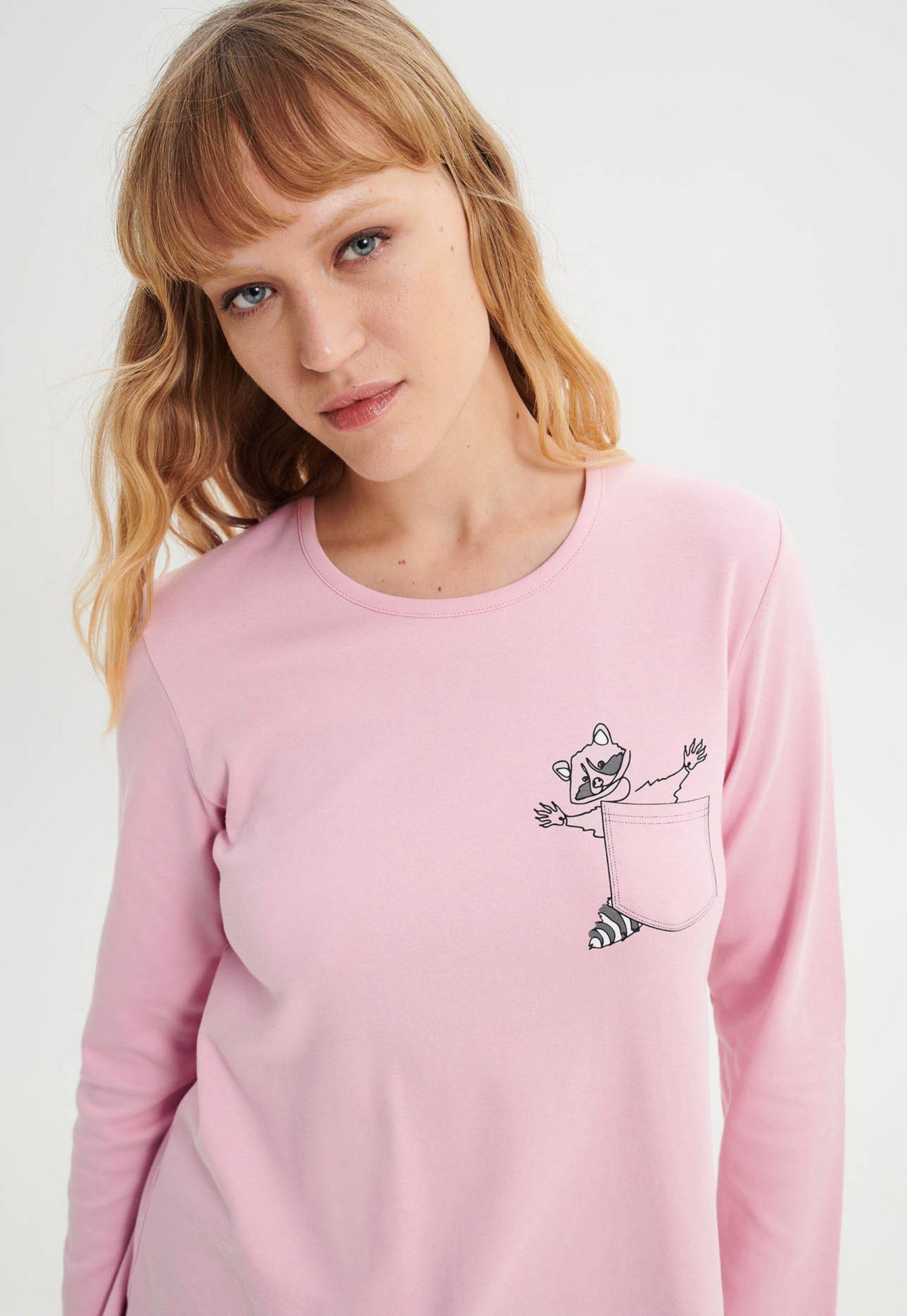 Vamp Schlafanzug VAMP lingerie (Set, 2 tlg., 2-teilig) Damen Schlafanzug lang 2-teilig Pyjama Baumwolle Waschbär-Aufdruck