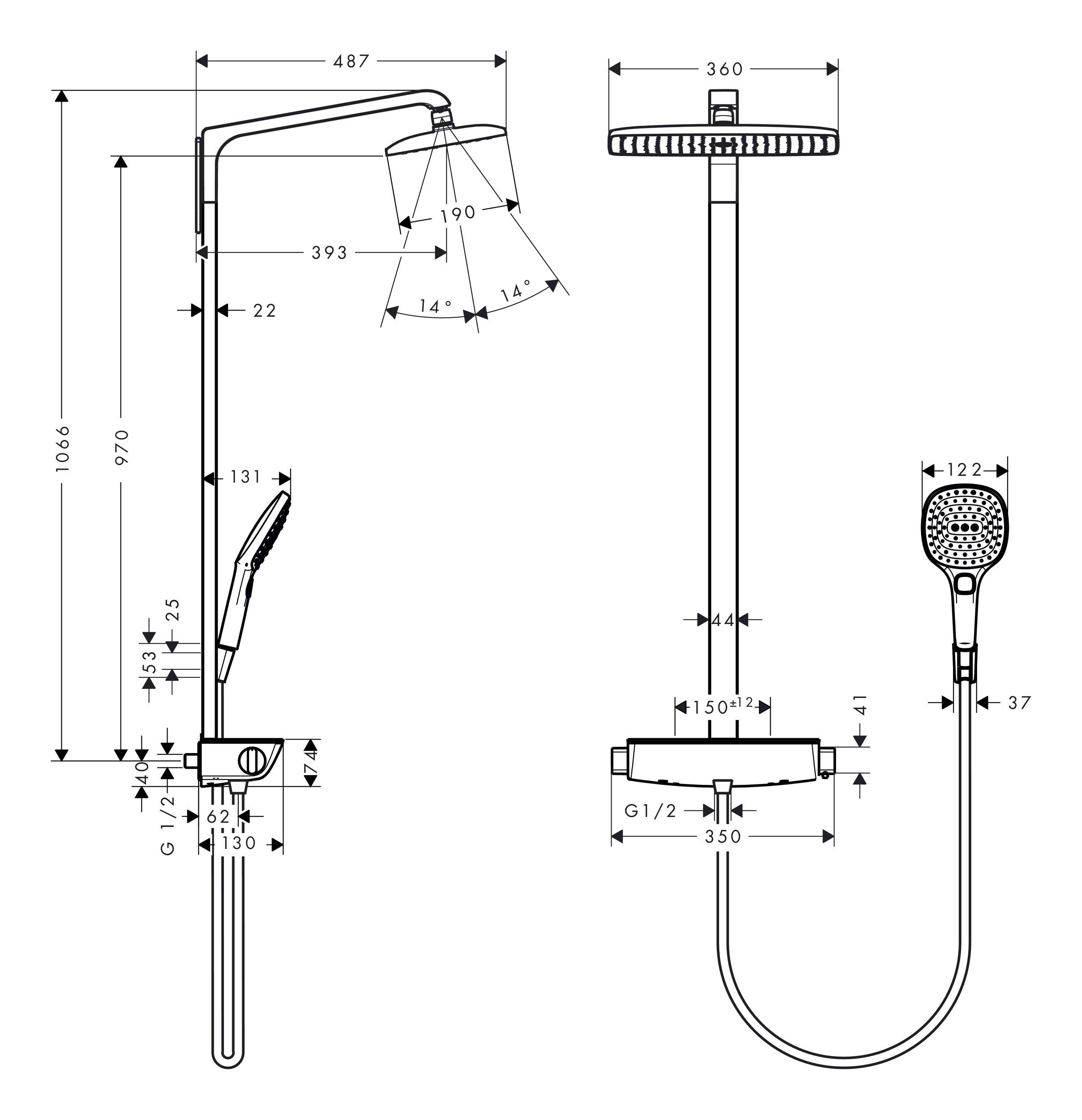 Duschsystem Showerpipe, Chrom 1jet E hansgrohe Raindance 360 Thermostat cm, mit Höhe - 106.6