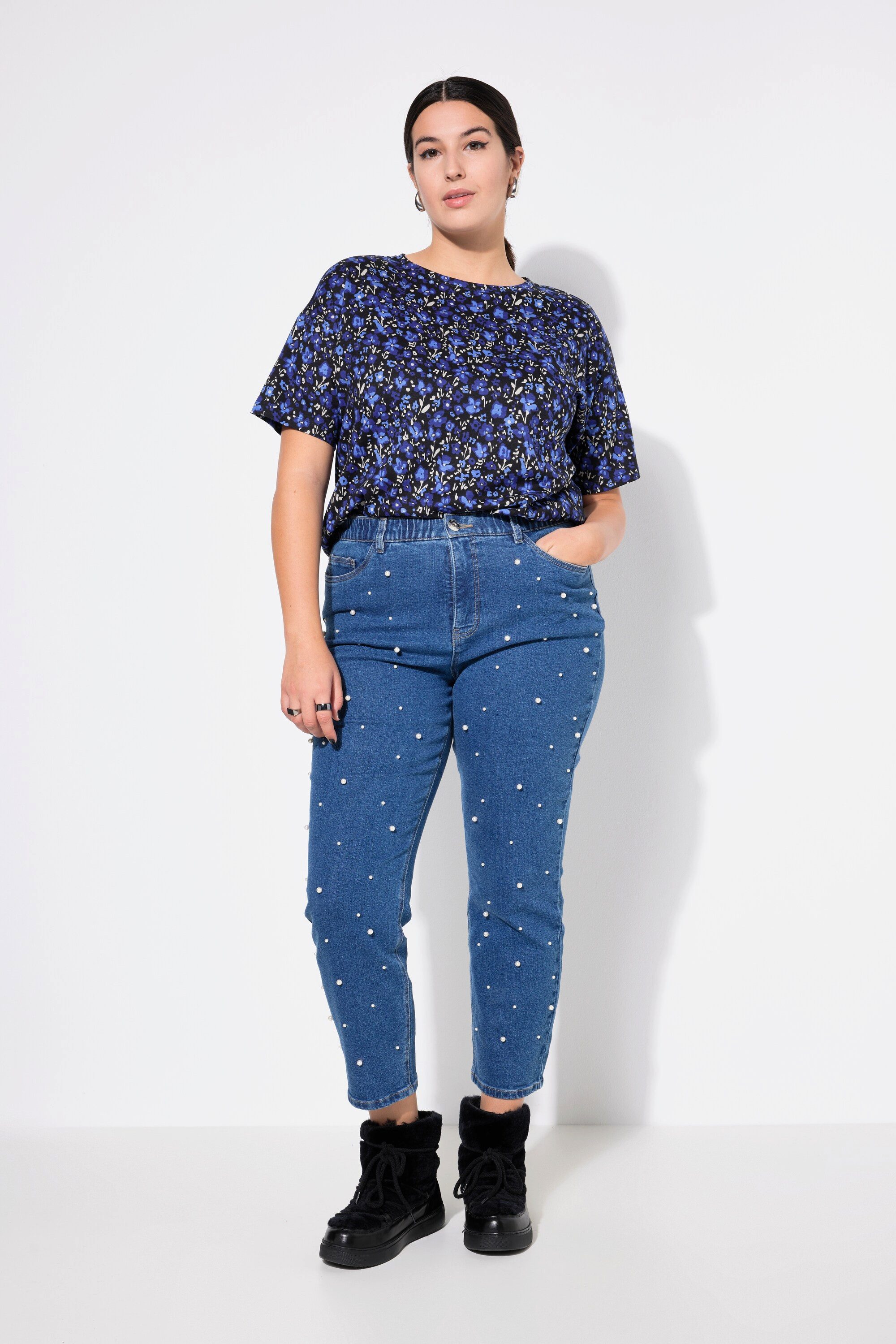 Studio Untold Regular-fit-Jeans Mom-Jeans Zierperlen 5-Pocket
