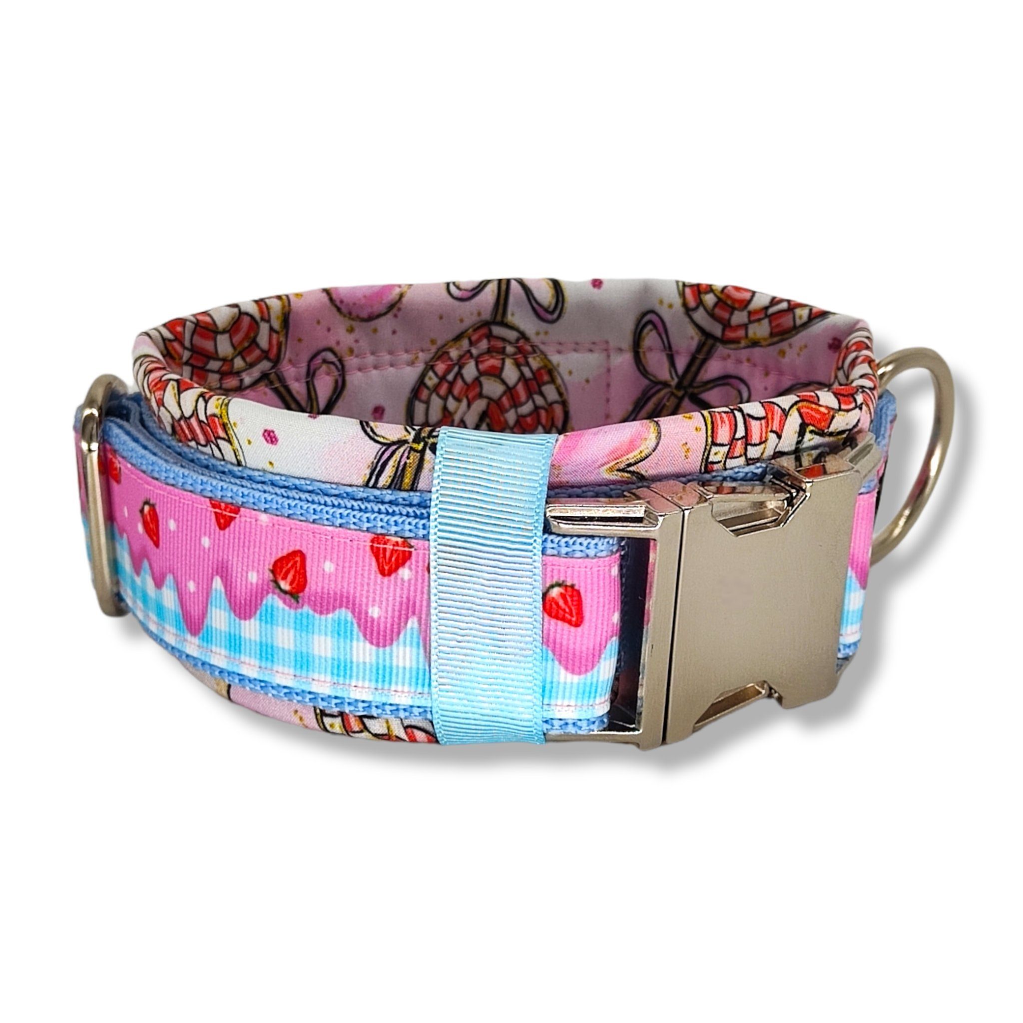 D by E Couture Hunde-Halsband "I Like Candy I", gepolstert, verstellbar, 50mm breit, Handmade