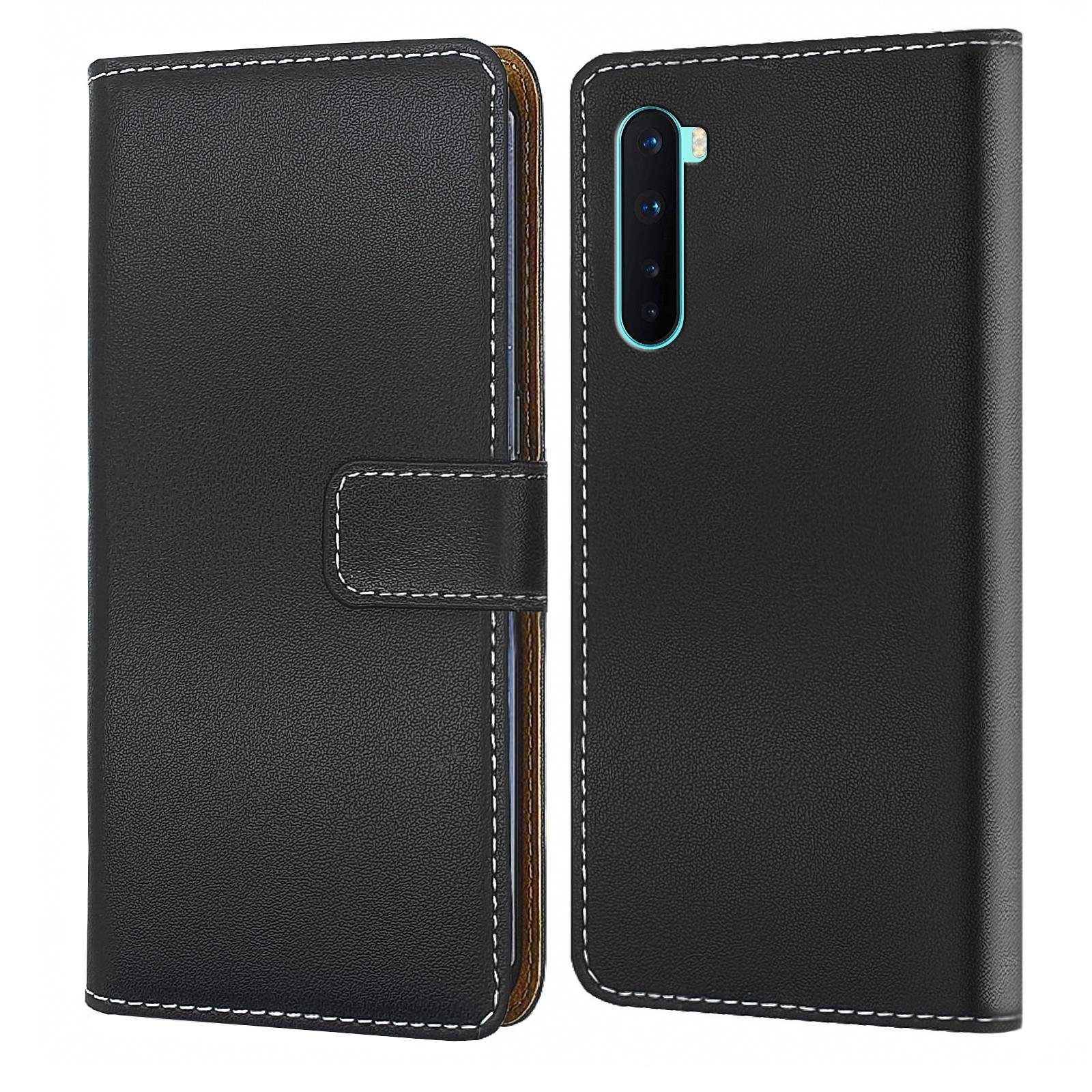 Numerva Handyhülle Bookstyle Etui Handytasche für OnePlus Nord, Schutzhülle Klapphülle Flip Cover Schwarz
