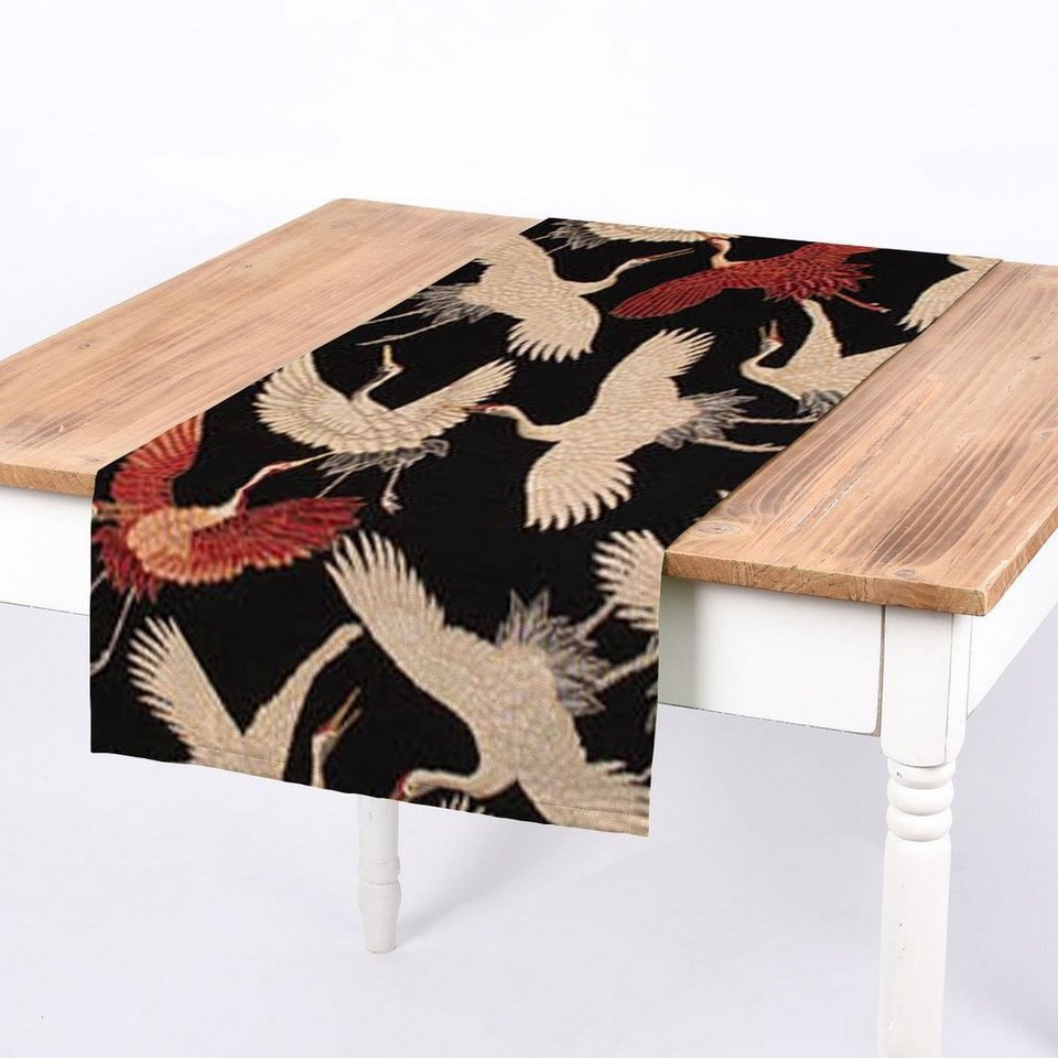 SCHÖNER LEBEN. Tischläufer SCHÖNER LEBEN. Tischläufer GobelCranebird  Paradise Kraniche schwarz b, handmade