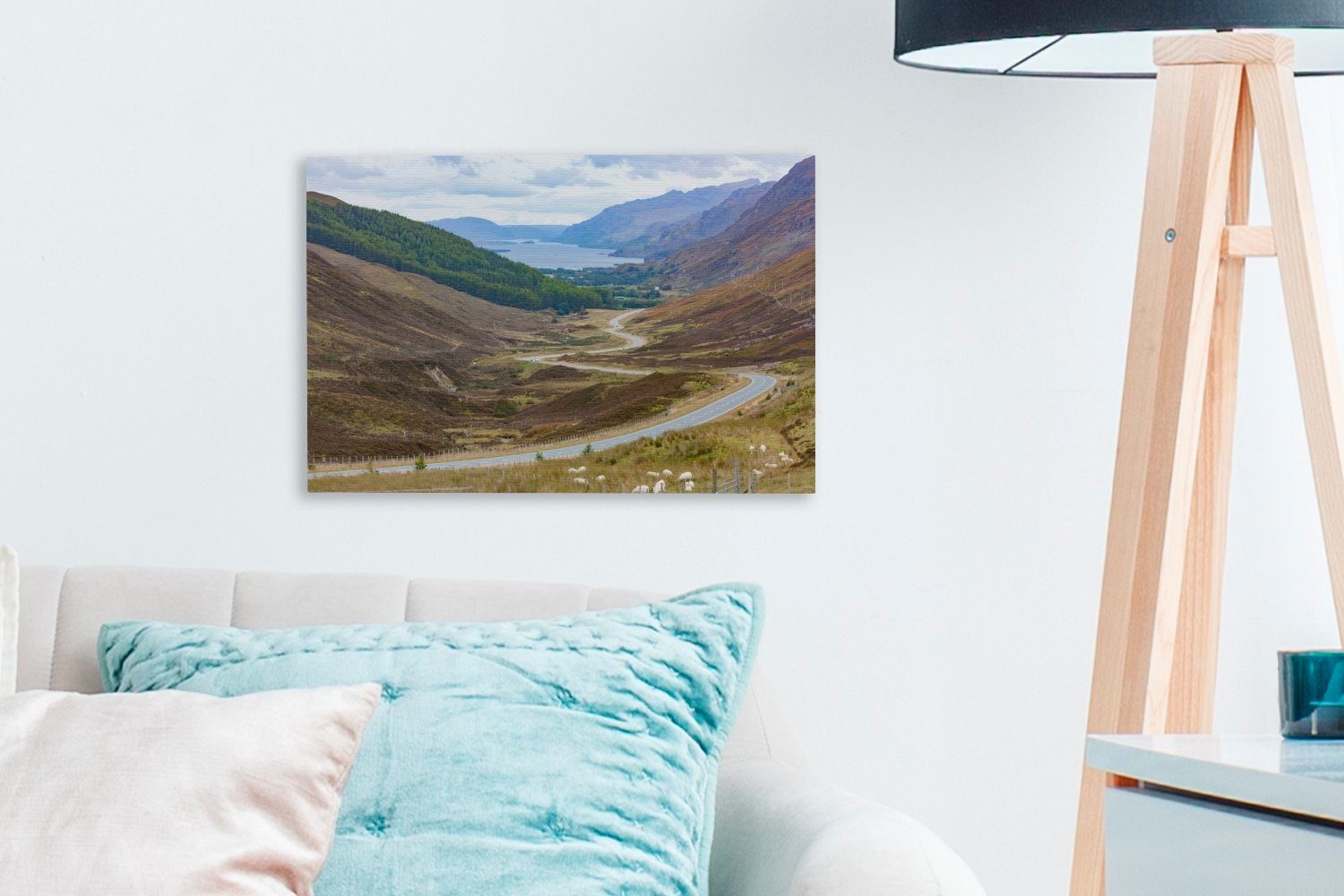 Wanddeko, Leinwandbild in (1 OneMillionCanvasses® Kurvenreiche Leinwandbilder, 30x20 Schottland, Aufhängefertig, Straße St), im cm Cairngorms-Nationalpark Wandbild