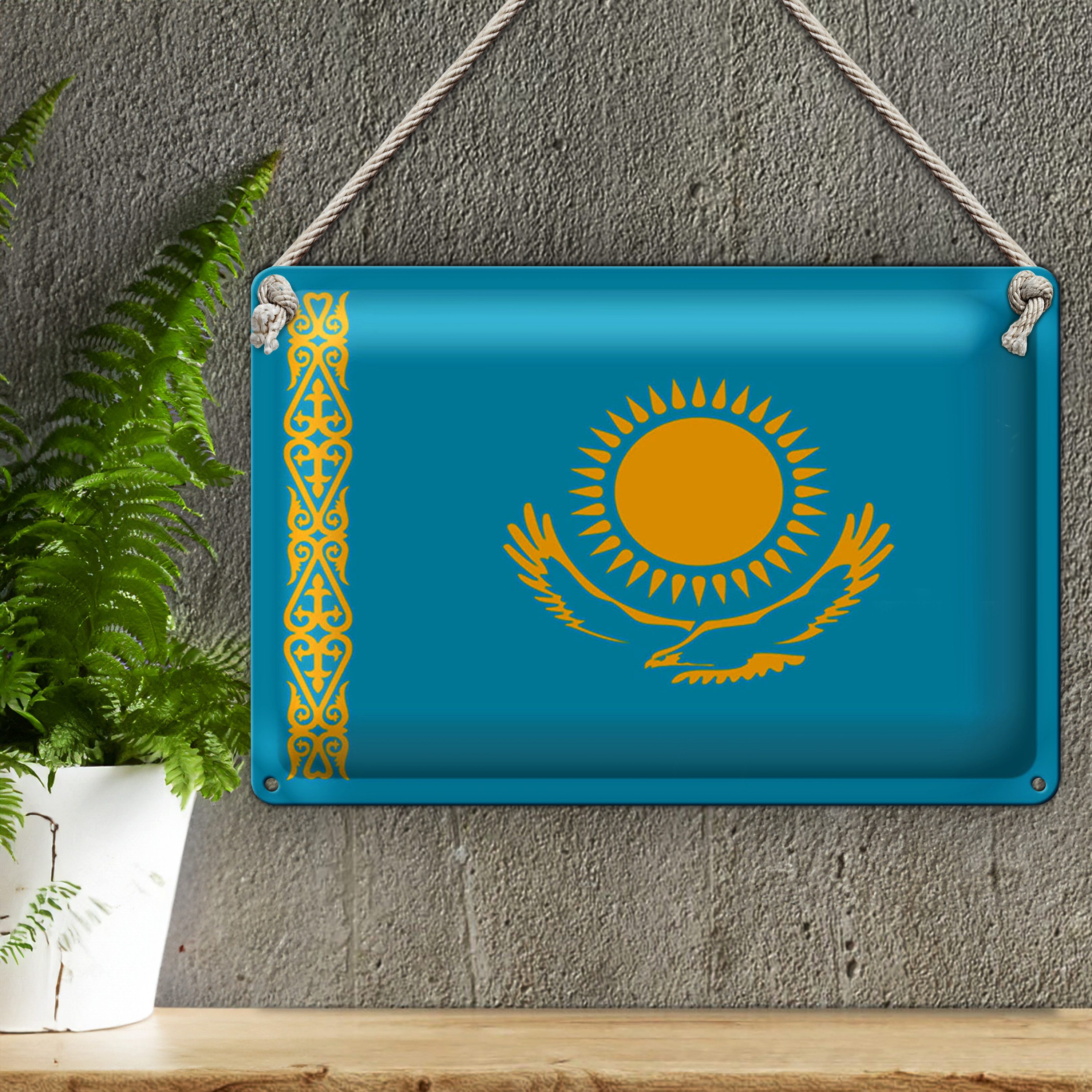 Roomando Metallschild Blechschild Flagge Kasachstan 30x20cm Flag of Kazakhstan