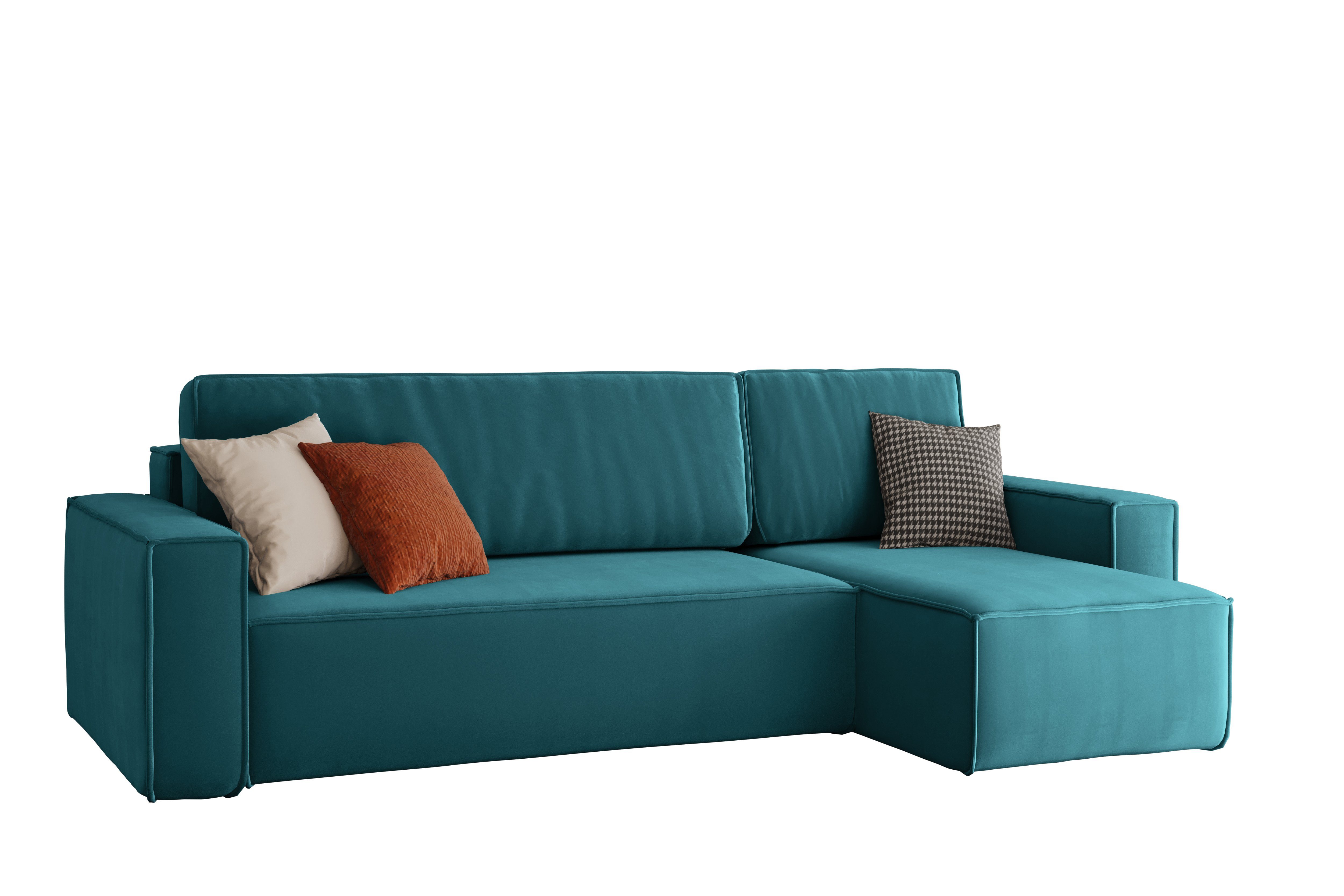 Friderik-EU Ecksofa KARL Ausklappbare Couch mit Bettkasten Samt Blau Rosa, mit Schlaffunktion Swing 11