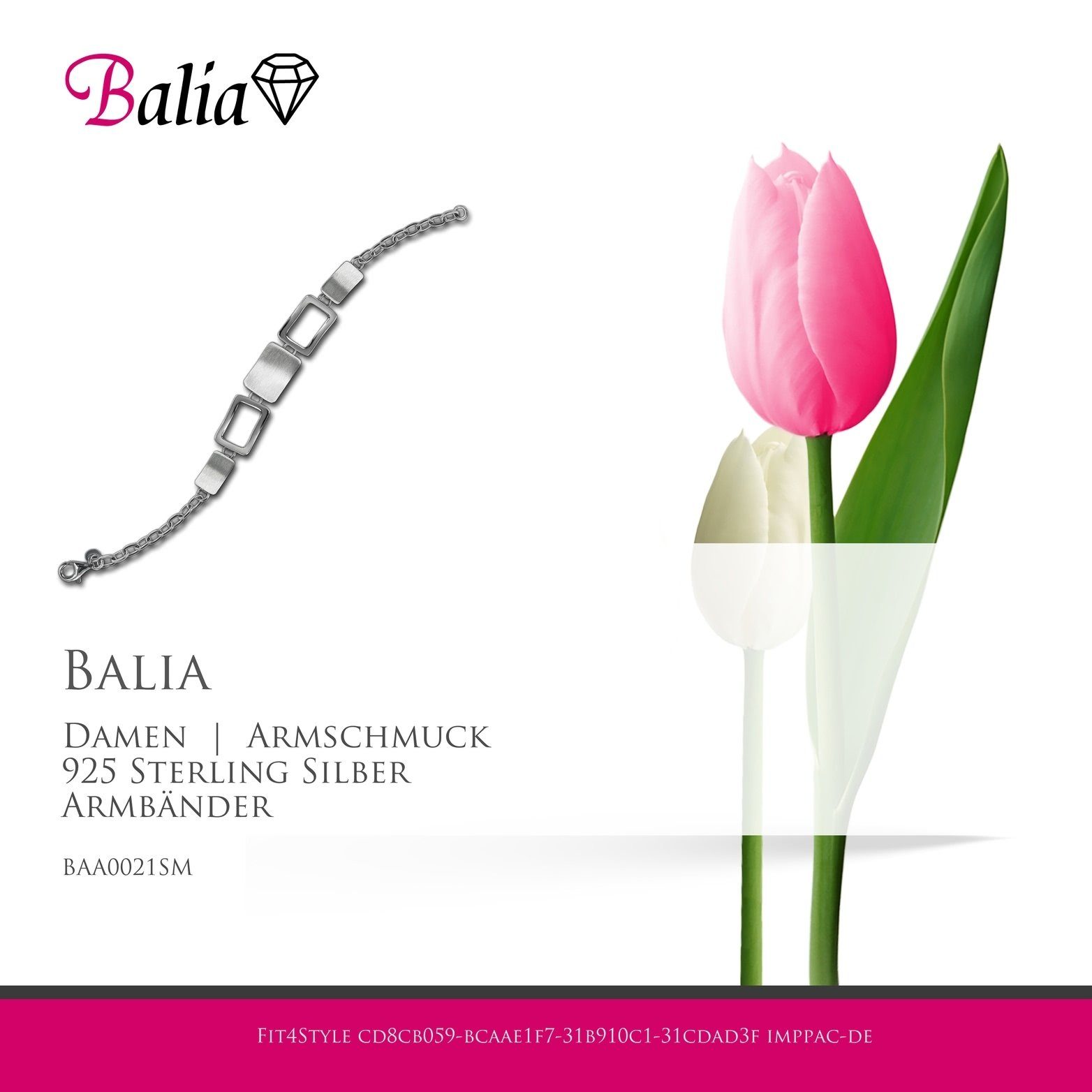Silberarmband Silber für Armband mattiert ca. Silber Armband Damen 20cm, (Armband), (Square) 925 Balia Balia