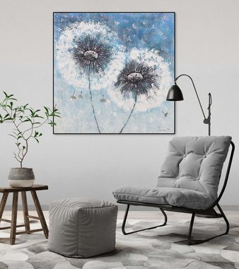 KUNSTLOFT Gemälde Pompon Flowers 80x80 cm, Leinwandbild 100% HANDGEMALT Wandbild Wohnzimmer