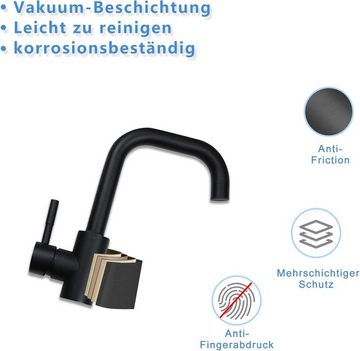 ZMH Küchenarmatur Schwarz Matt - Armatur 360°Drehbar Kalt- Warmwasserhahn (7-St., Mischbatterie Badarmatur) 360°Drehbar