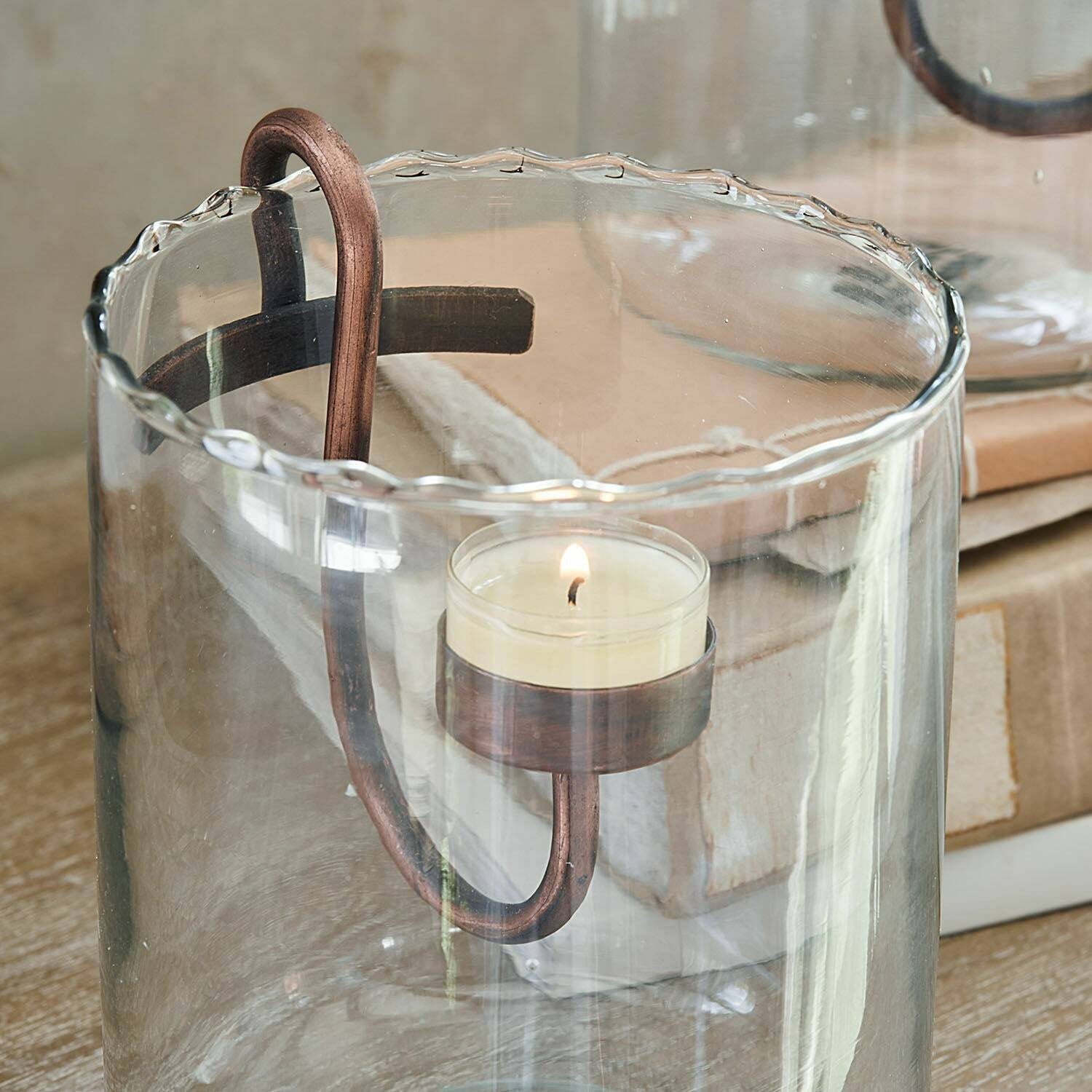 Mirabeau Windlicht Teelicht Tischdeko Weihnachten Lynn Kerzengläser Advent (2er Set, herausnehmbarer Kerzenhalterung, dekorativ & funktional), Windlicht Glas rund, klar/antikschwarz, H 15 cm, Ø 13 cm