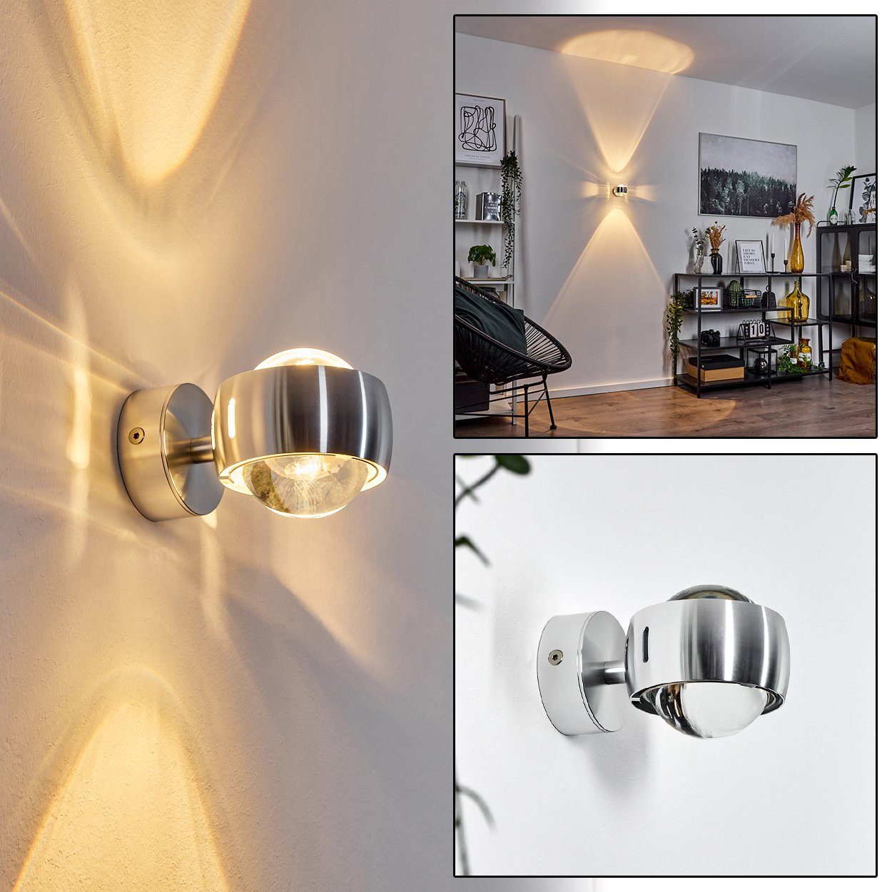 hofstein Wandleuchte »Osacca« Wandlampe halbrund, Silber, ohne Leuchtmittel, dimmbar, Wohnzimmer, in Silber aus Metall, Seitenschlitze, Lichtmuster – Bild 3 von 5