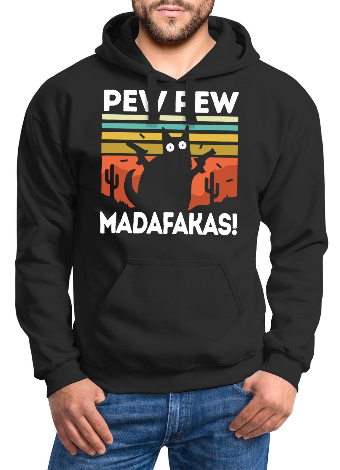 MoonWorks Hoodie Hoodie Herren Pew Pew Madafakas! schwarze Katze Spruch Mem günstig online kaufen