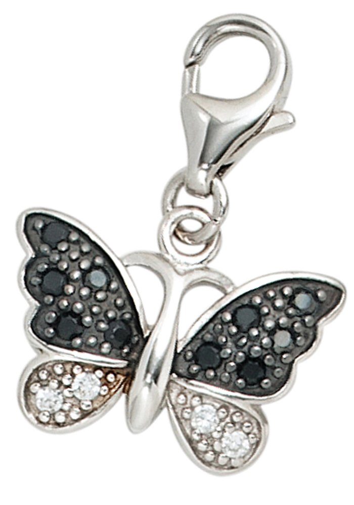 JOBO Charm Schmetterling Anhänger Schmetterling, 925 Silber mit 14 Zirkonia schwarz weiß